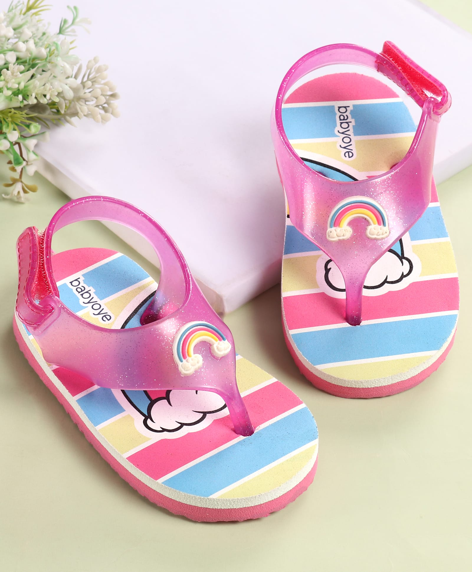 Babyoye Flip Flops With Rainbow Print - Pink-image-22