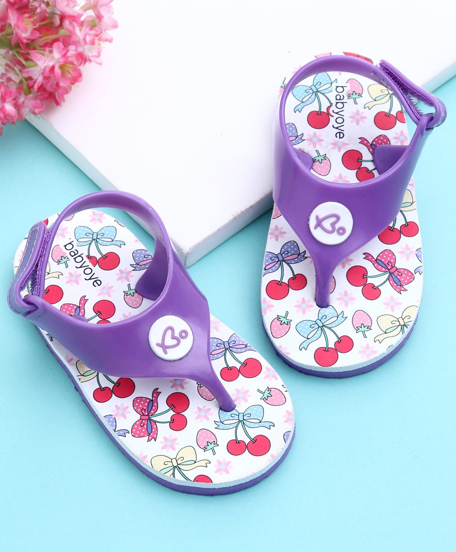Babyoye Flip Flops Fruits Print with Velcro Closure - Purple-picture-25