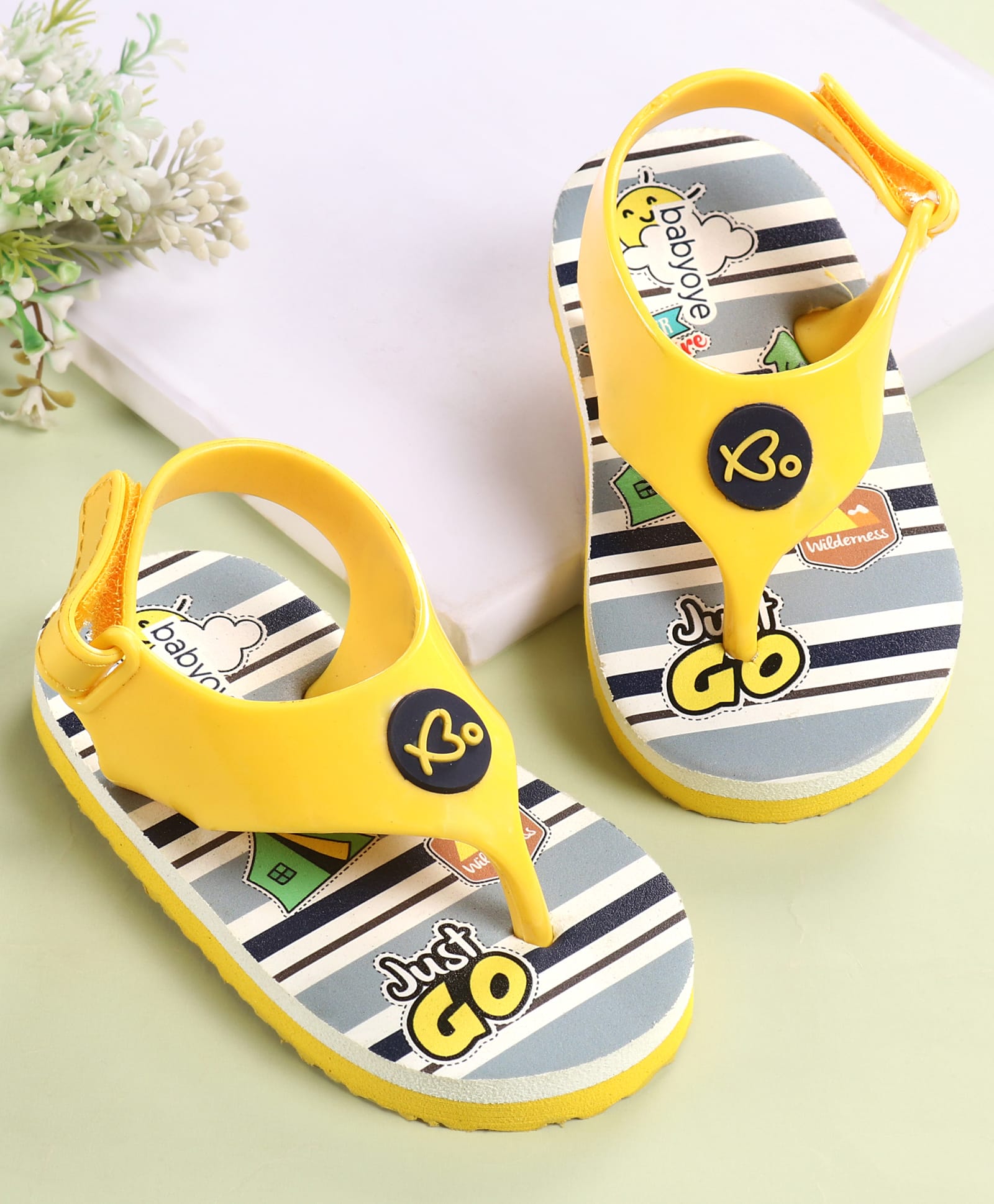 Babyoye Flip Flops With Text Print - Yellow-image-48