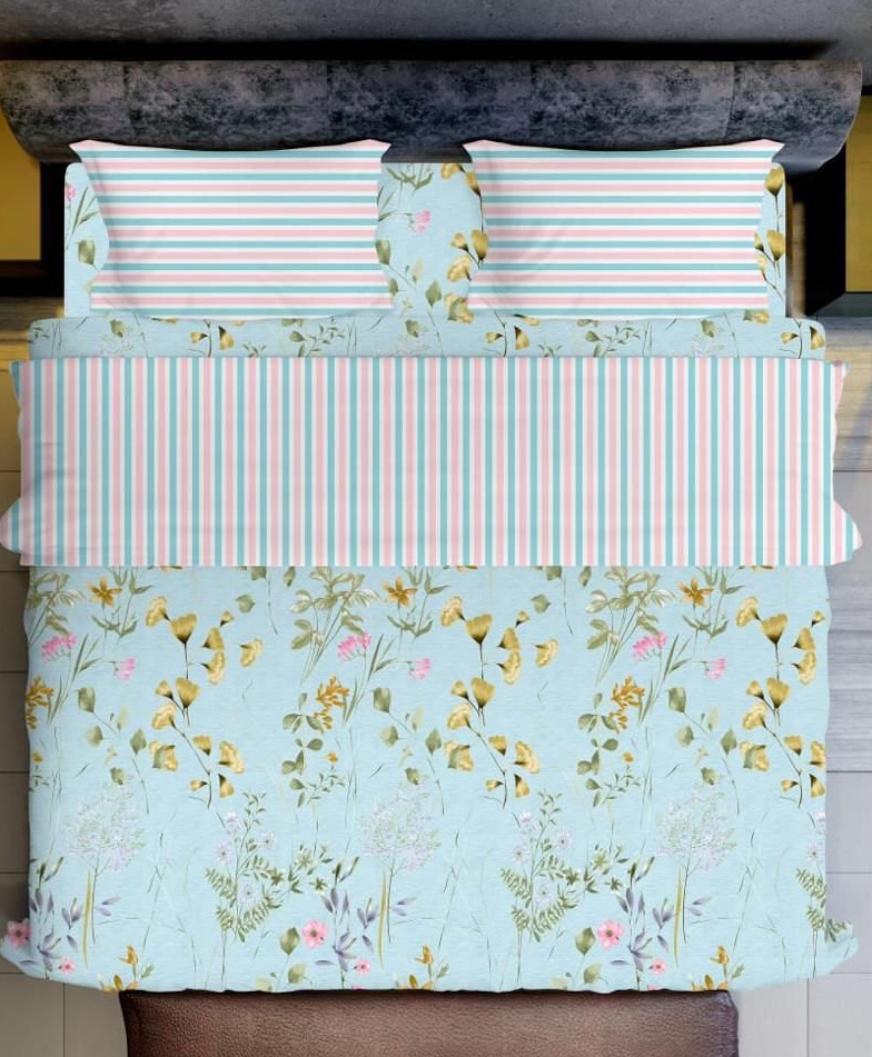 BhaiJi Bedsheets 220 TC Glace Cotton Bed Sheet XXXL King Size 10 Feet Bedsheet 107x120 Inch Without Joints With 2 Pillow covers - Sky Floral Blossam-image-47