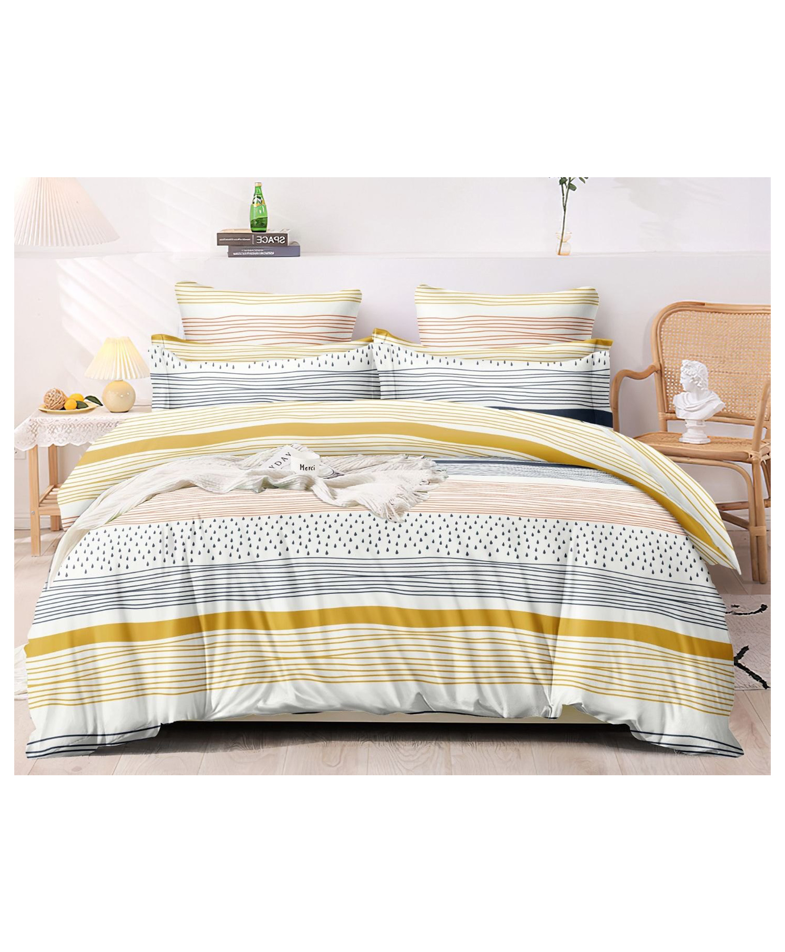 bhaiji bedsheets 220 tc glace cotton bed sheet xxxl king size 10 feet bedsheet 107x120 inch without joints with 2 pillow covers - stripes abstract
