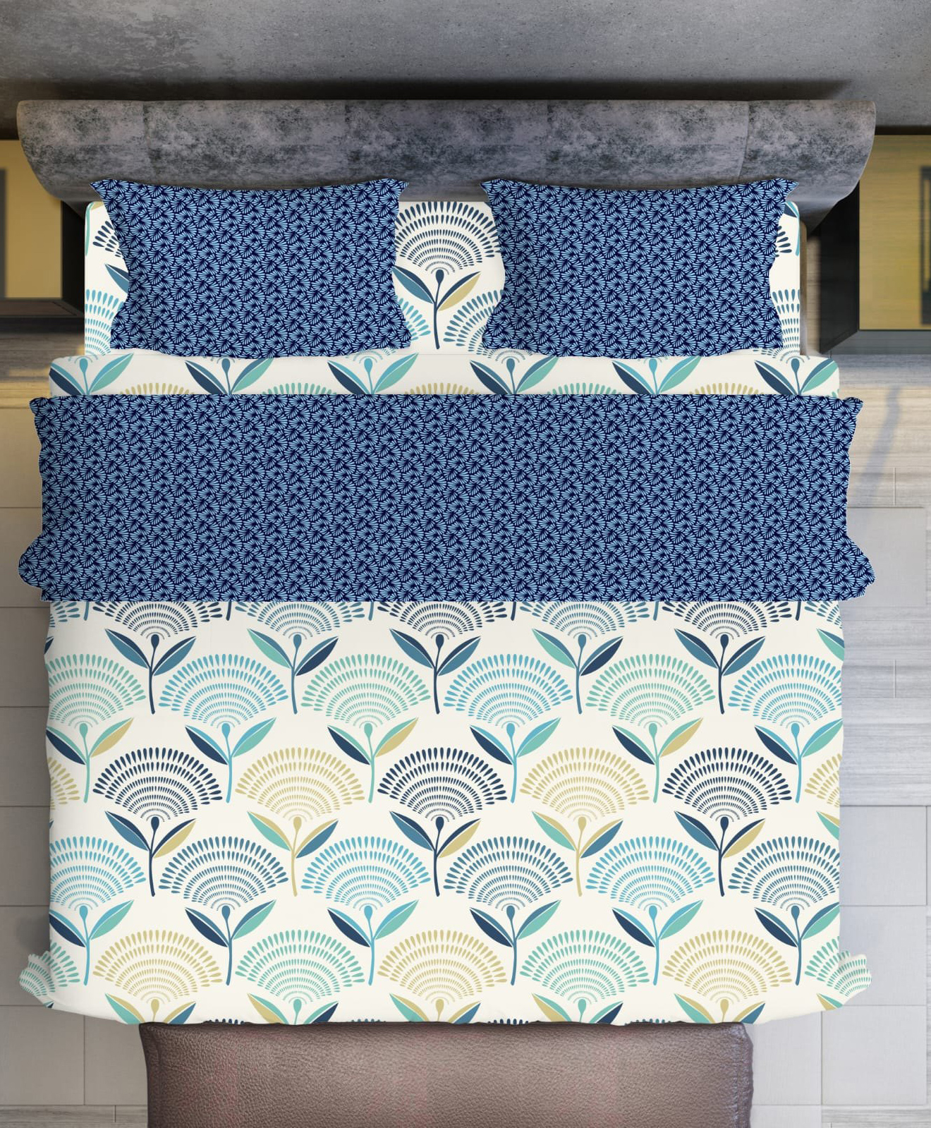 BhaiJi Bedsheets 220 TC Glace Cotton Bed Sheet XXXL King Size 10 Feet Bedsheet 107x120 Inch Without Joints With 2 Pillow covers - Blue blossom-picture-11