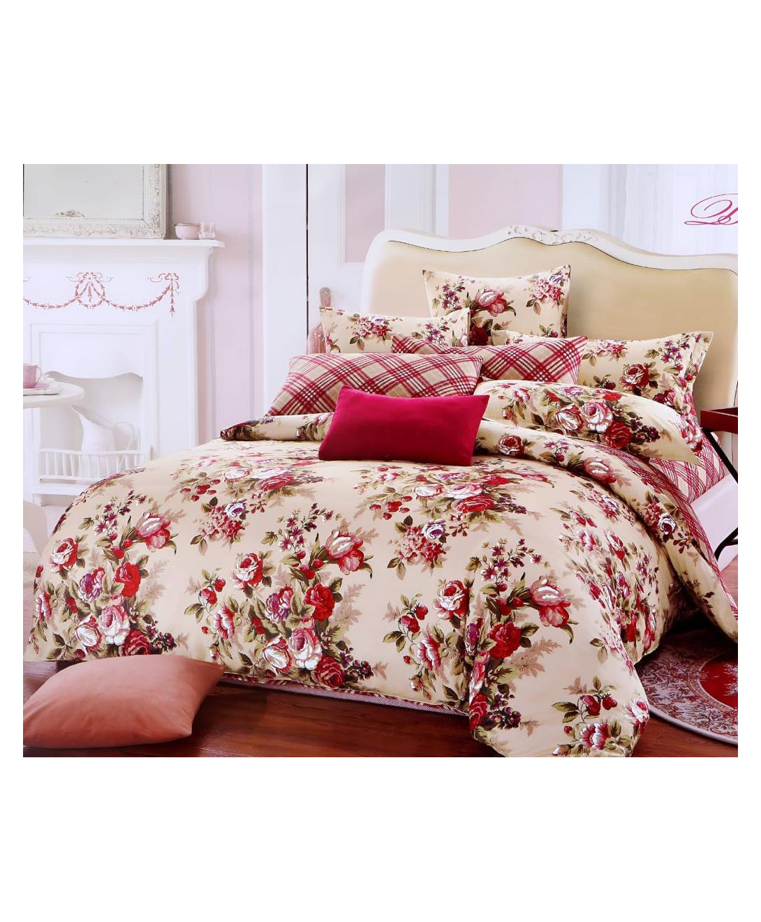 BhaiJi Bedsheets 220 TC Glace Cotton Bed Sheet XXXL King Size 10 Feet Bedsheet 107x120 Inch Without Joints With 2 Pillow covers - Creame Floral-image-45