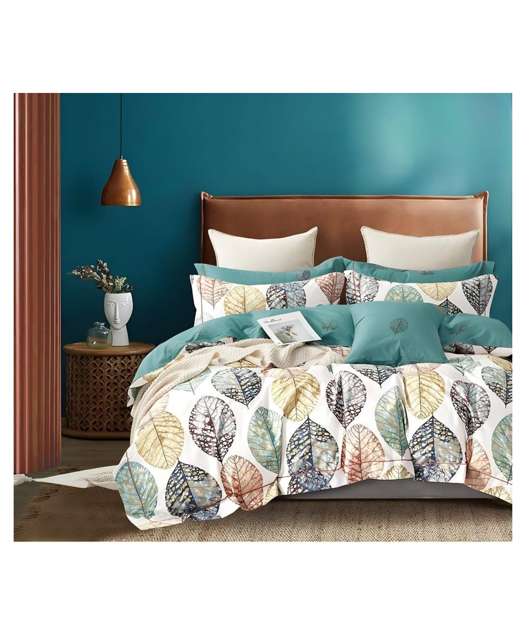 bhaiji bedsheets 220 tc glace cotton bed sheet xxxl king size 10 feet bedsheet 107x120 inch without joints with 2 pillow covers - white leaf