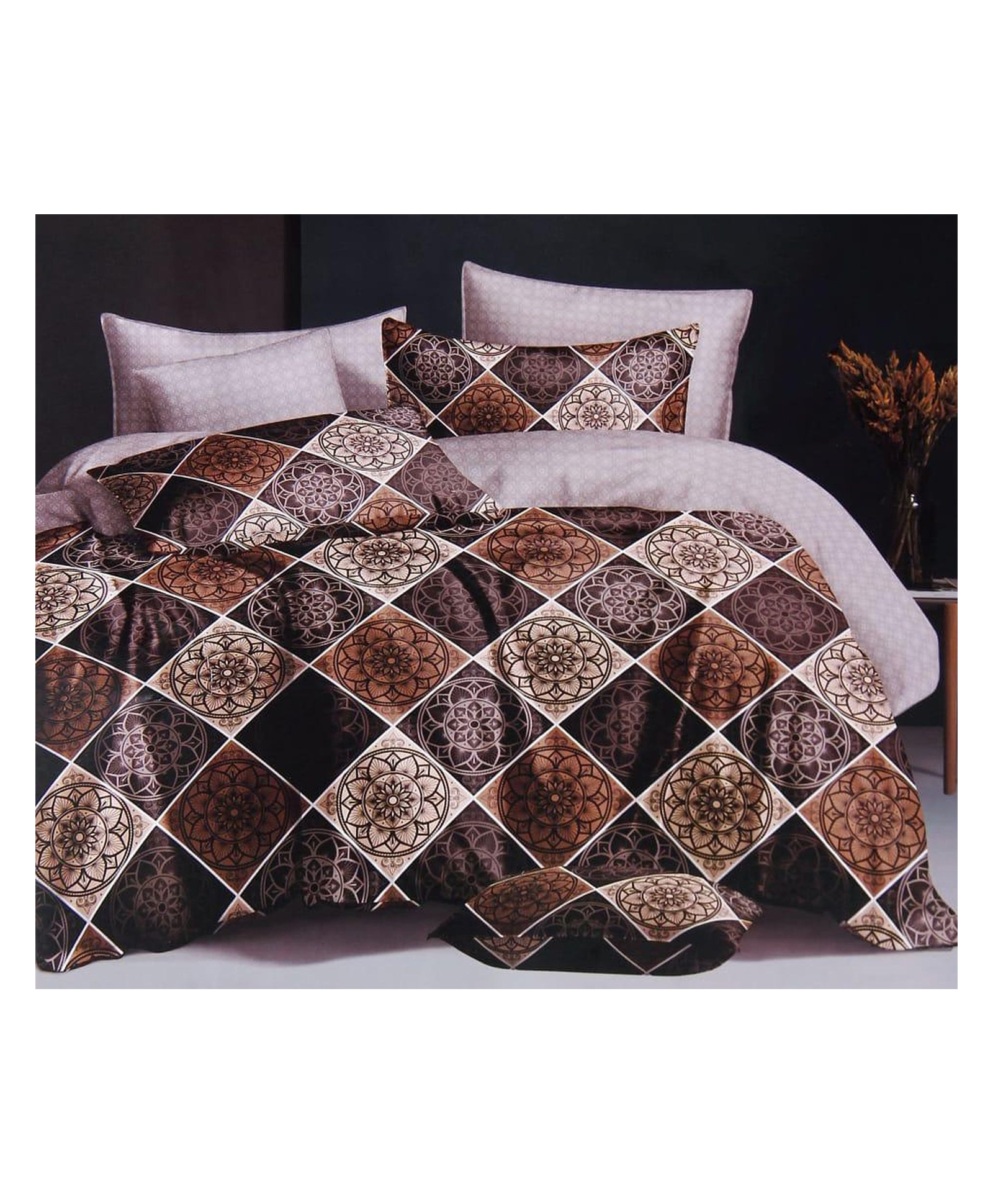 BhaiJi Bedsheets 220 TC Glace Cotton Bed Sheet XXXL King Size 10 Feet Bedsheet 107x120 Inch Without Joints With 2 Pillow covers - Brown Rangoli-image-22