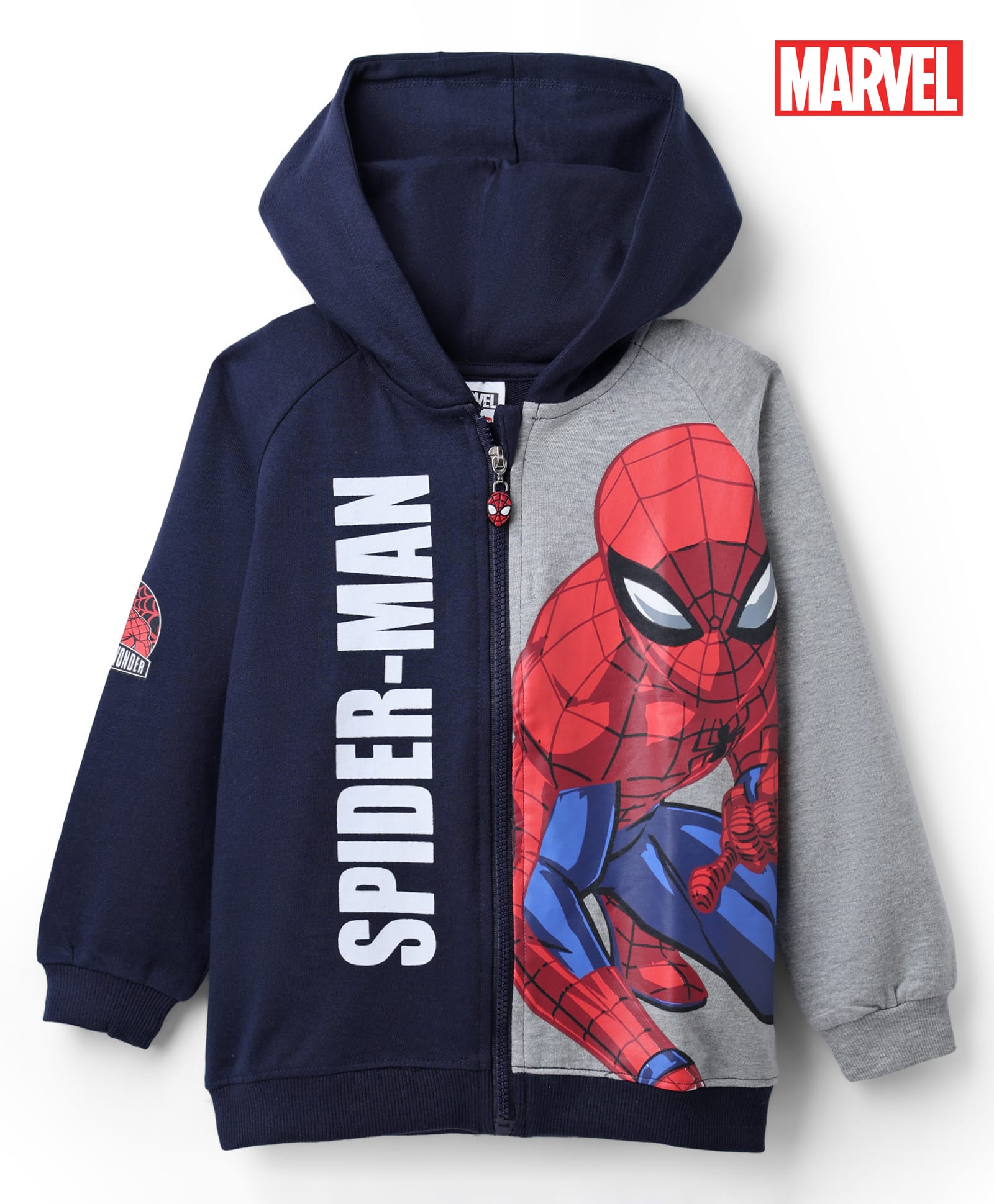 Babyhug Marvel Terry Knit Full Raglan Sleeves Hooded Sweatjacket With Spider Man Graphics - Multi Colour-image-2