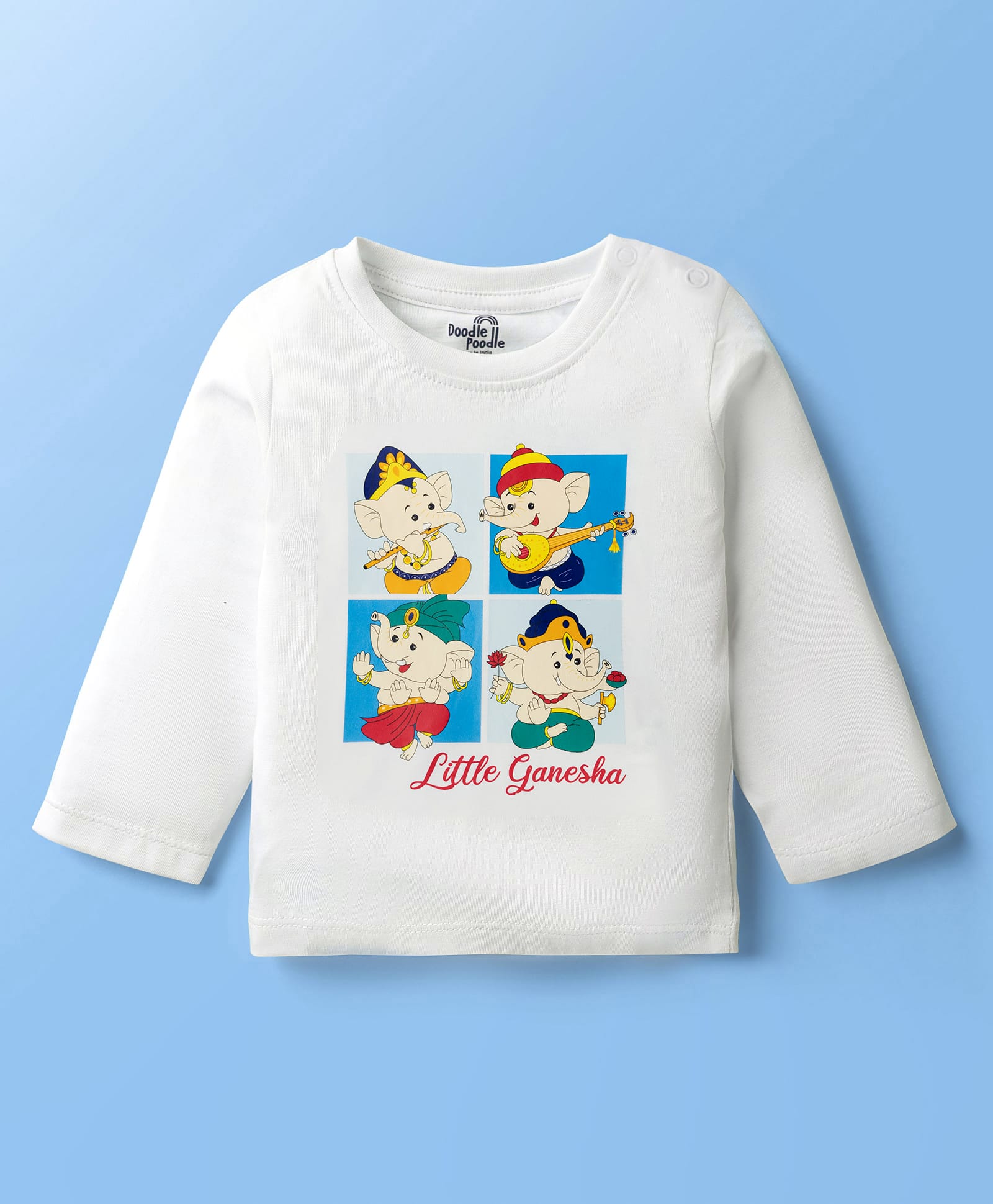 Doodle Poodle 100% Cotton Knit Full Sleeves T-Shirt Ganesh Chaturthi Print - White-picture-25