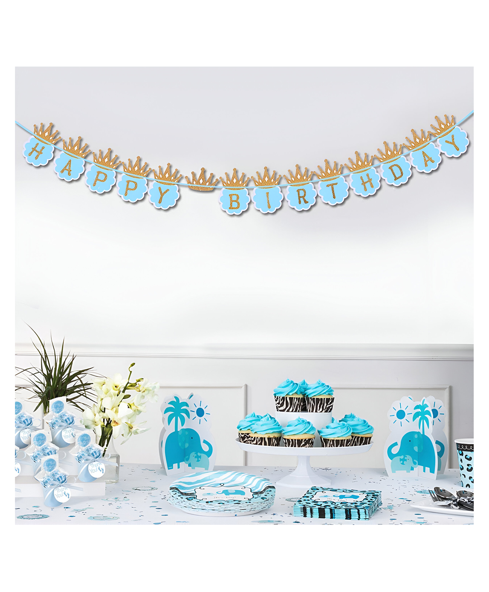 Funcart Glitter gold crown printed Happy Birthday letter banner - Blue-picture-31