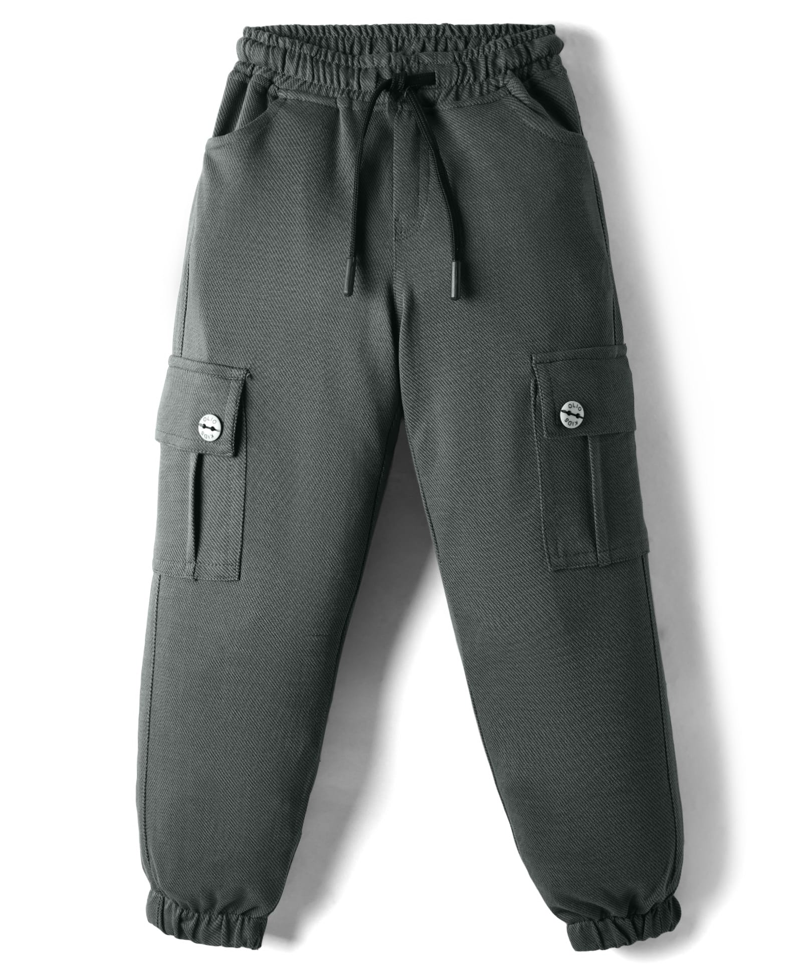 Olio Kids Cotton Knit Full Length Lounge Pant With Text Print - Olive Green-picture-20