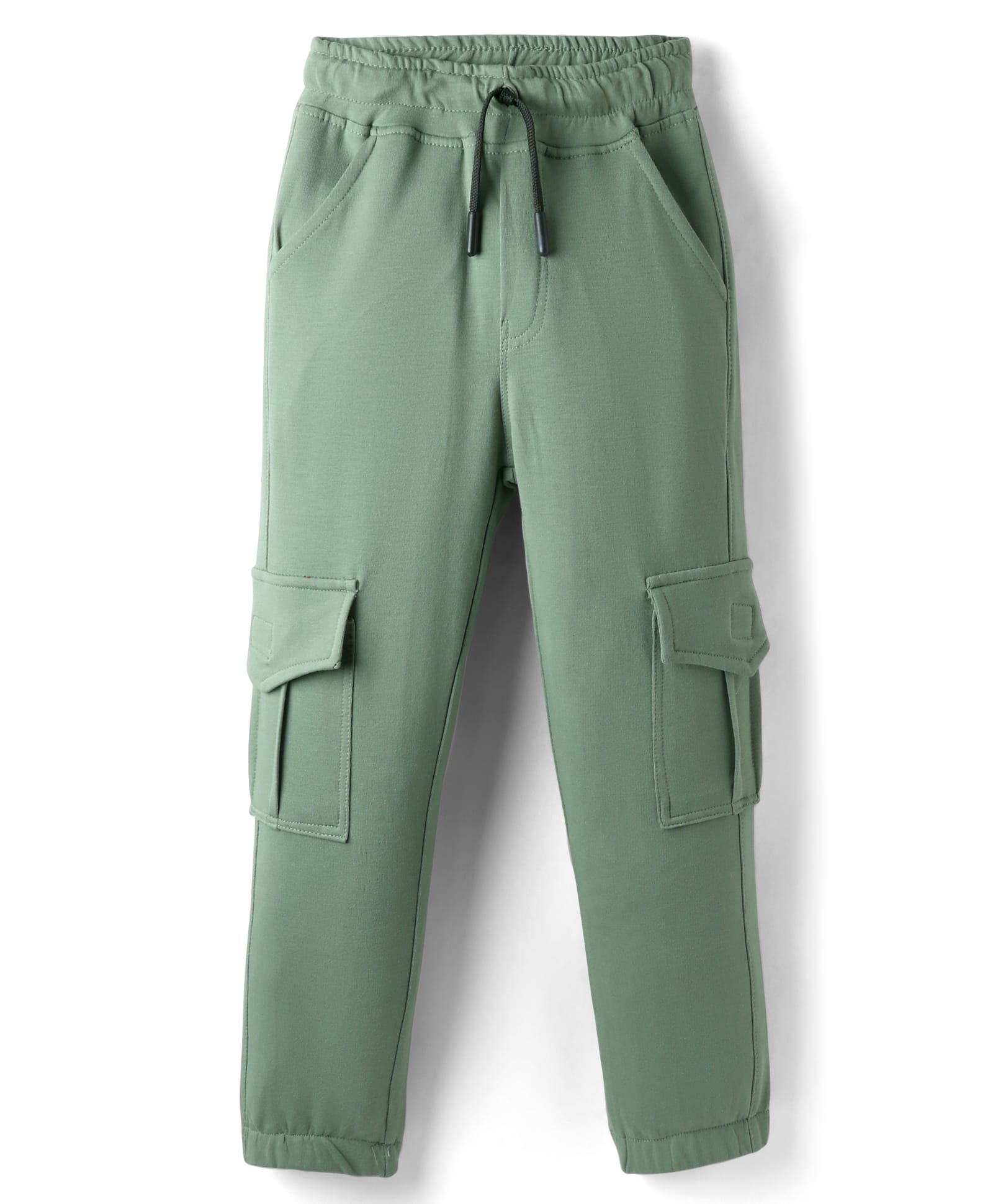 Olio Kids Cotton Knit Full Length Lounge Pant With Cargo Pockets- Olive Green-image-7