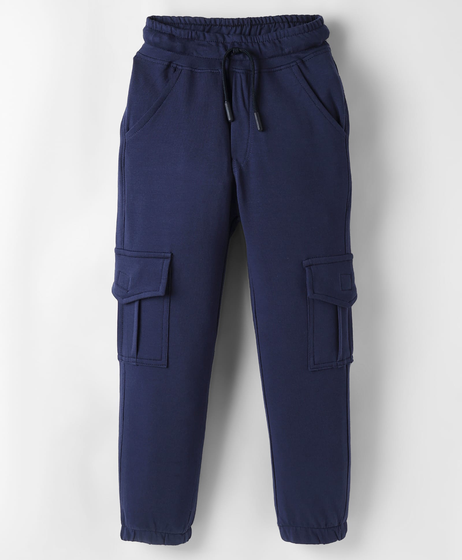 Olio Kids Cotton Knit Full Length Lounge Pant With Cargo Pockets- Navy Blue-picture-4