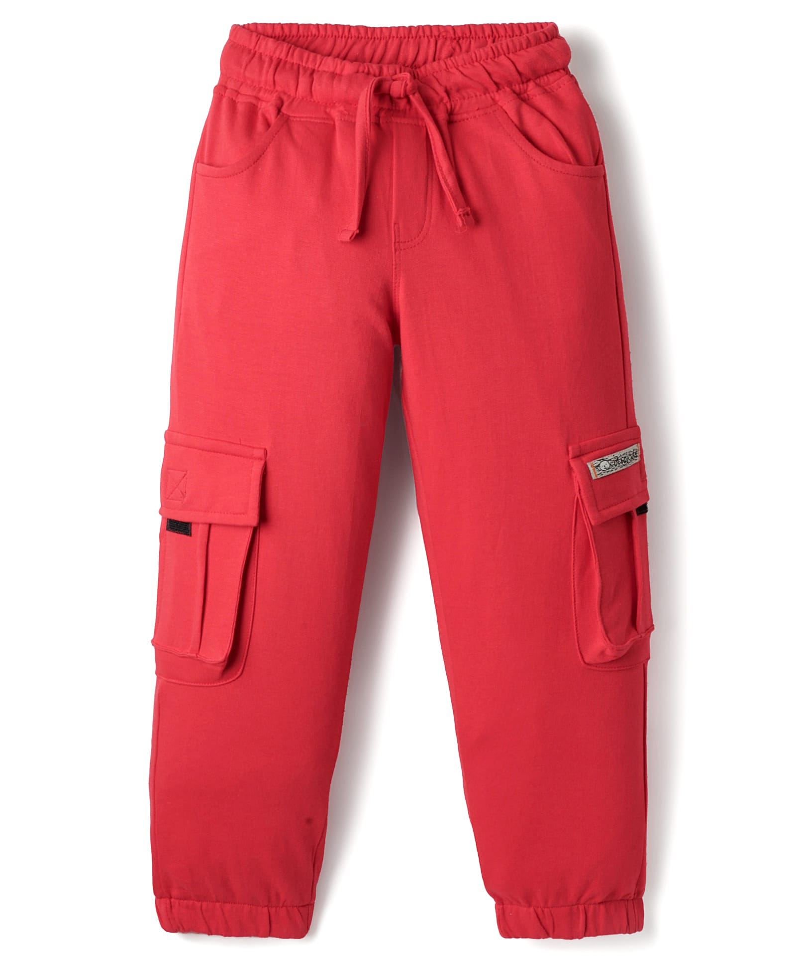 Olio Kids Cotton Knit Full Length Lounge Pant With Text Patch - Red-picture-10