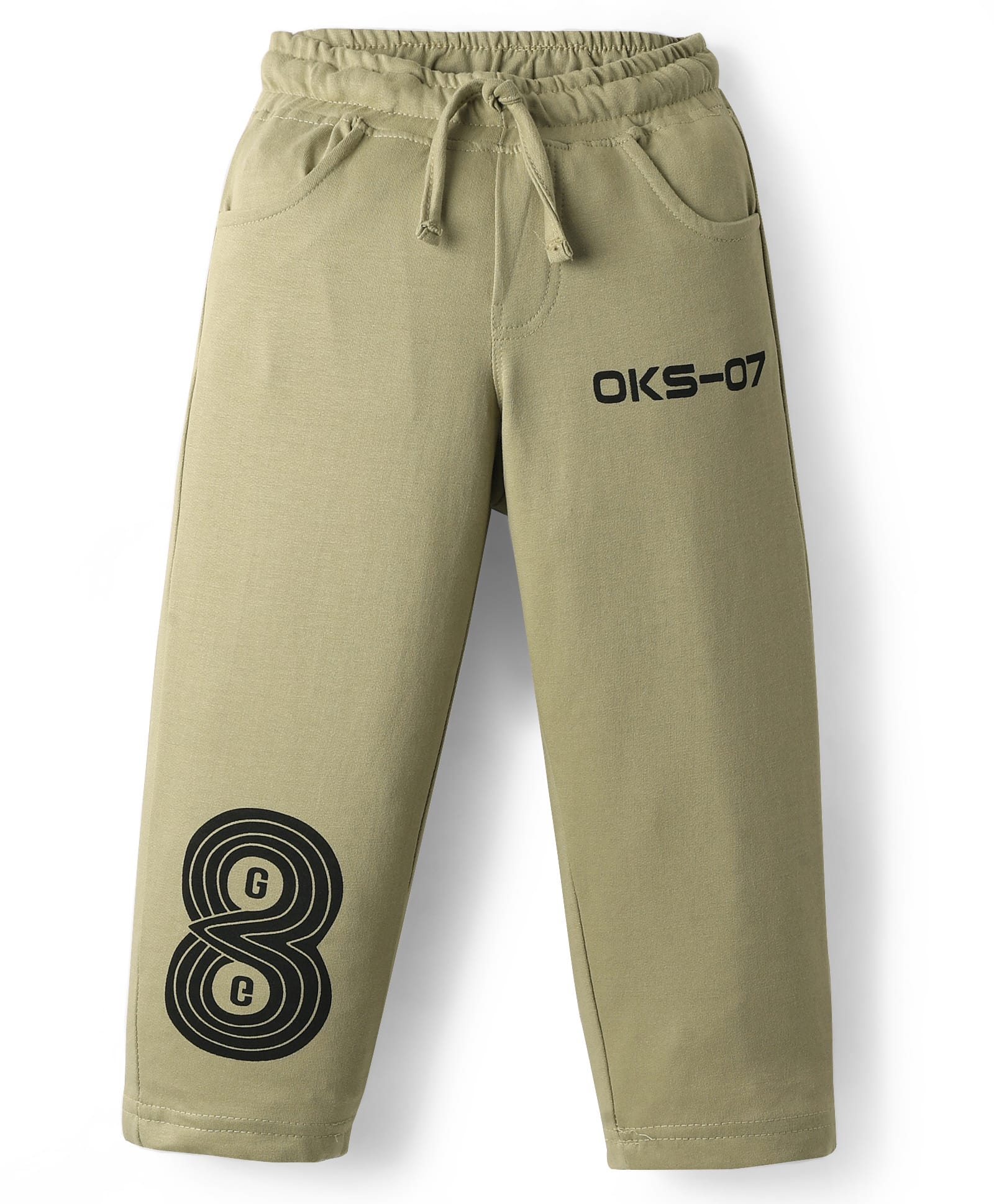 Olio Kids Cotton Knit Full Length Lounge Pant With Text Print - Khaki-image-3