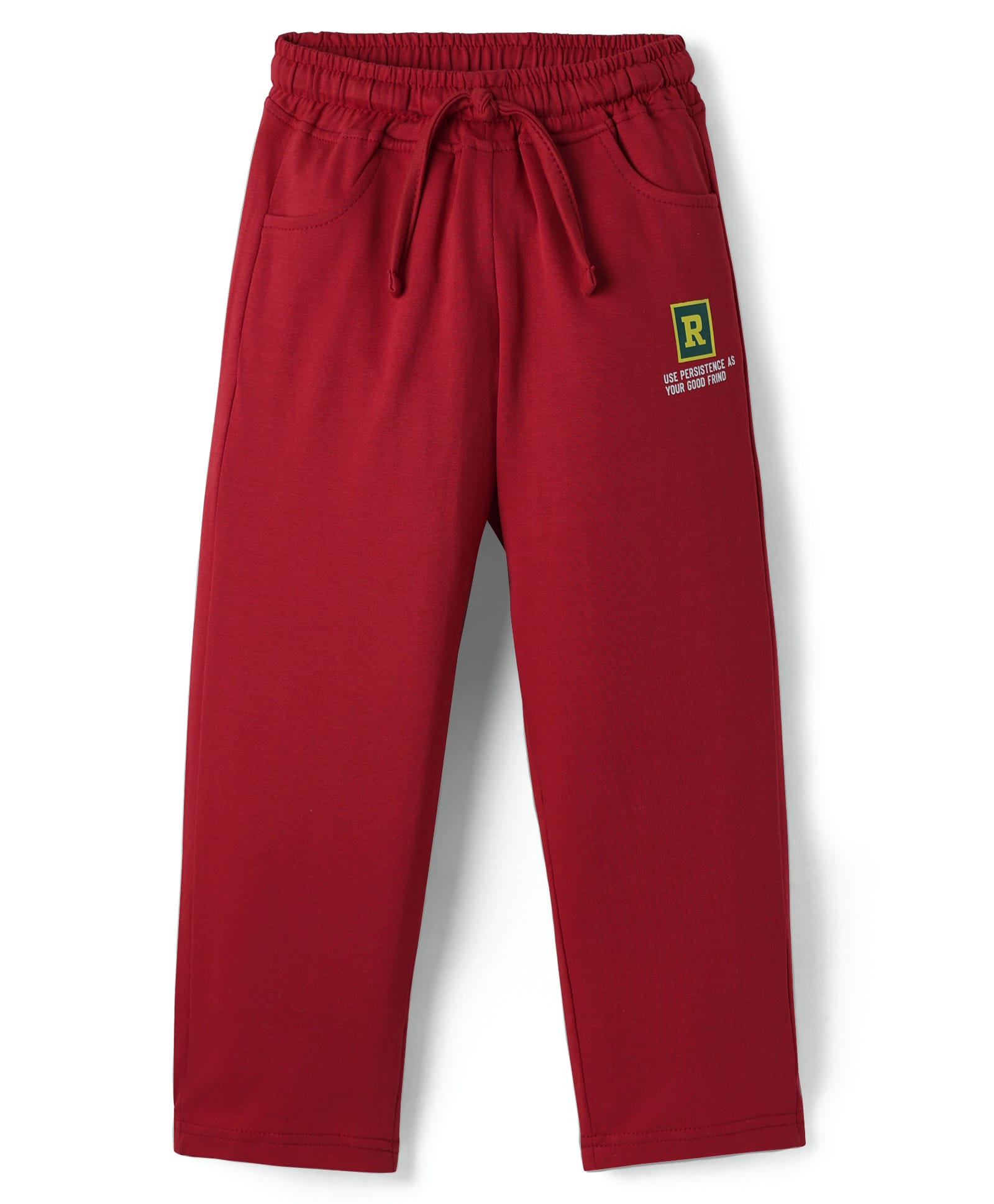 Olio Kids Cotton Knit Lounge Pants With Text Print - Maroon-image-3