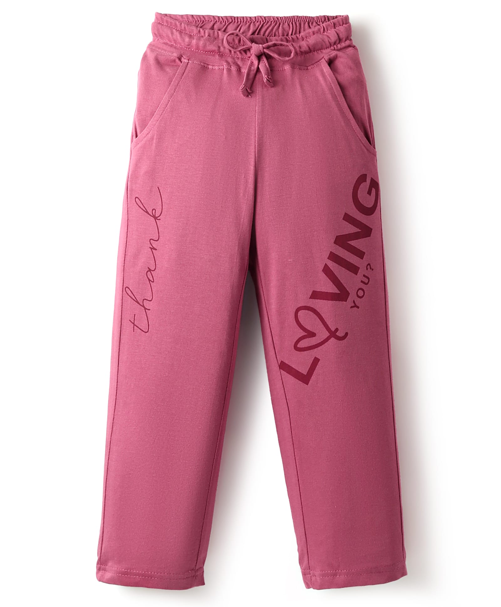 Olio Kids Cotton Knit Full Length Lounge Pant With Text Print - Purple-image-16