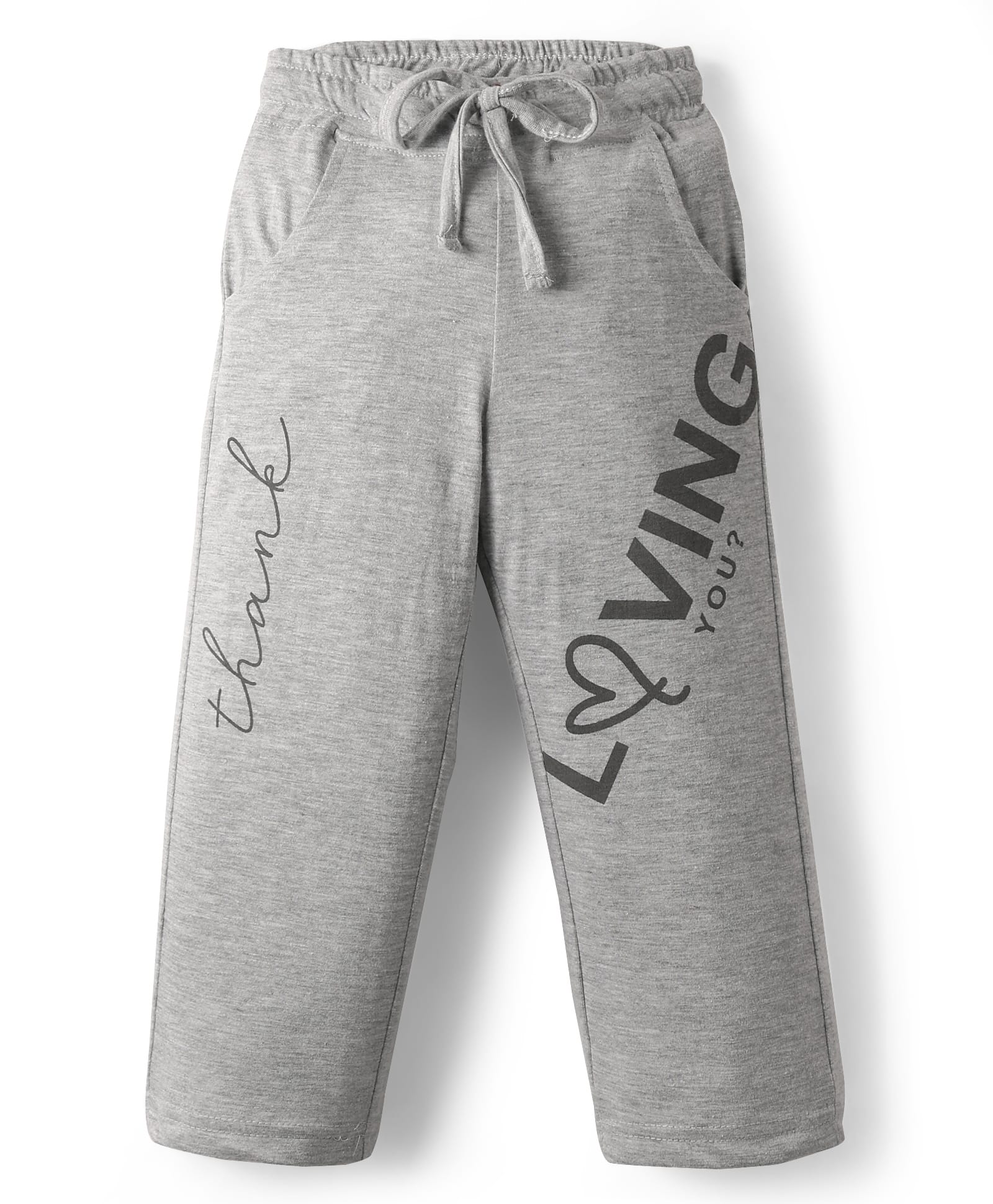 Olio Kids Cotton Knit Full Length Lounge Pant With Text Print - Grey-picture-45