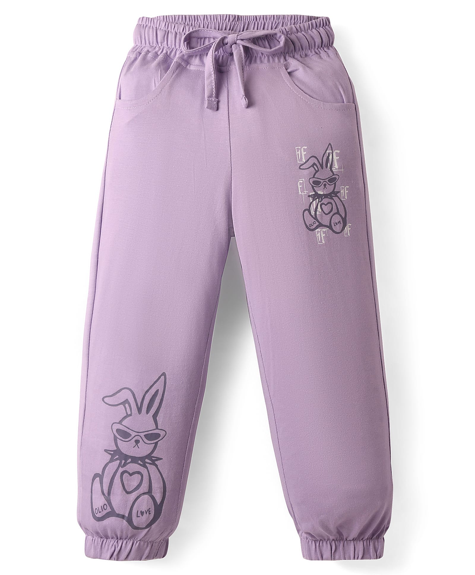 Olio Kids Cotton Knit Full Length Lounge Pant With Text Print - Purple-picture-22