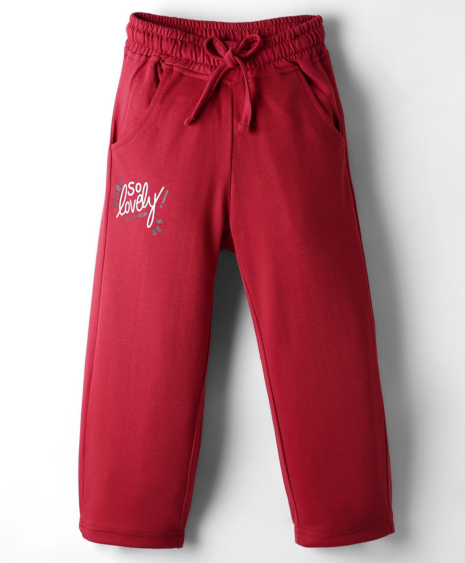Olio Kids Cotton Knit Full Length Lounge Pant With Text Print - Maroon-image-17