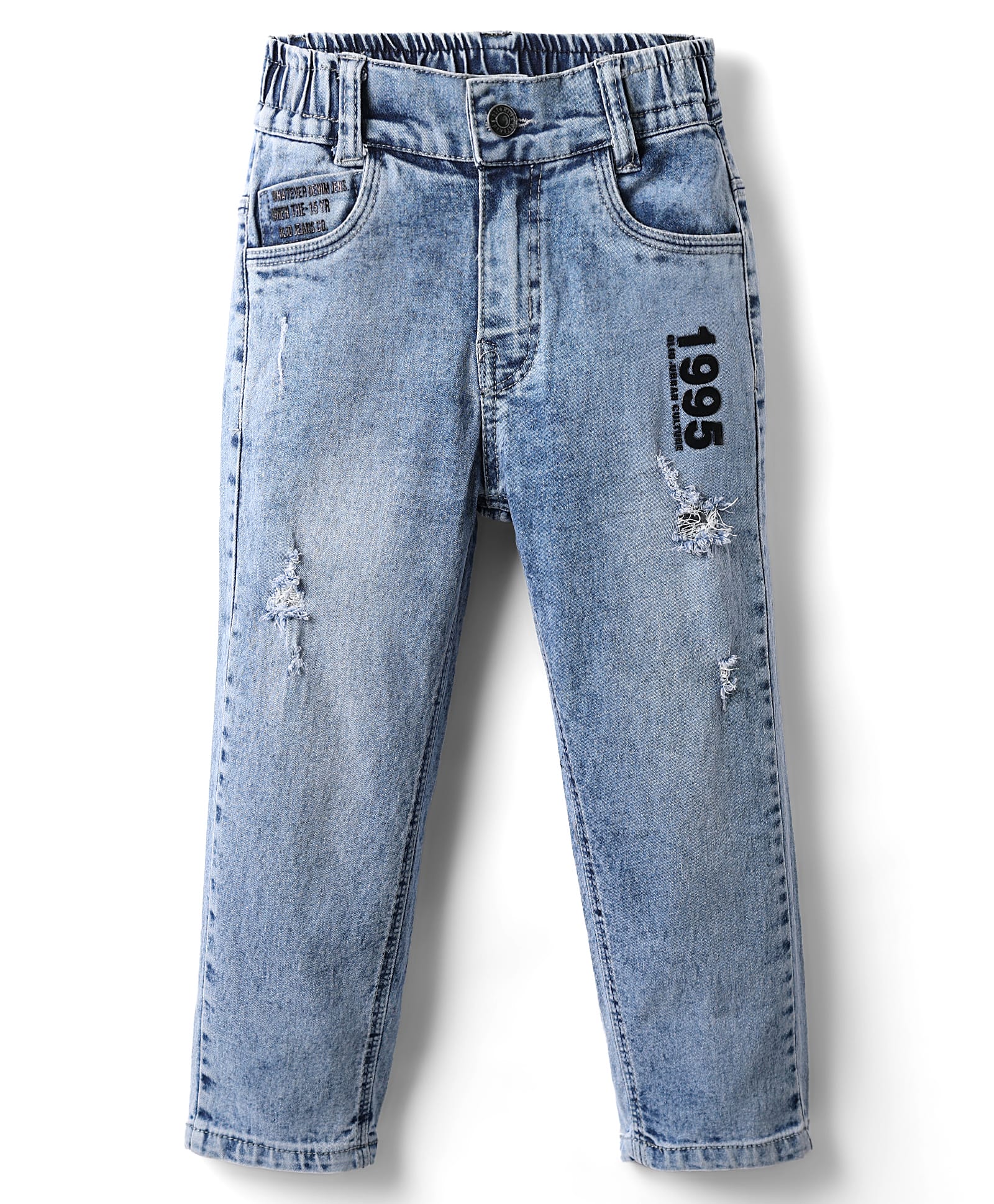 Olio Kids Denim Woven Full Length Solid Colour Jeans - Light Blue-picture-33
