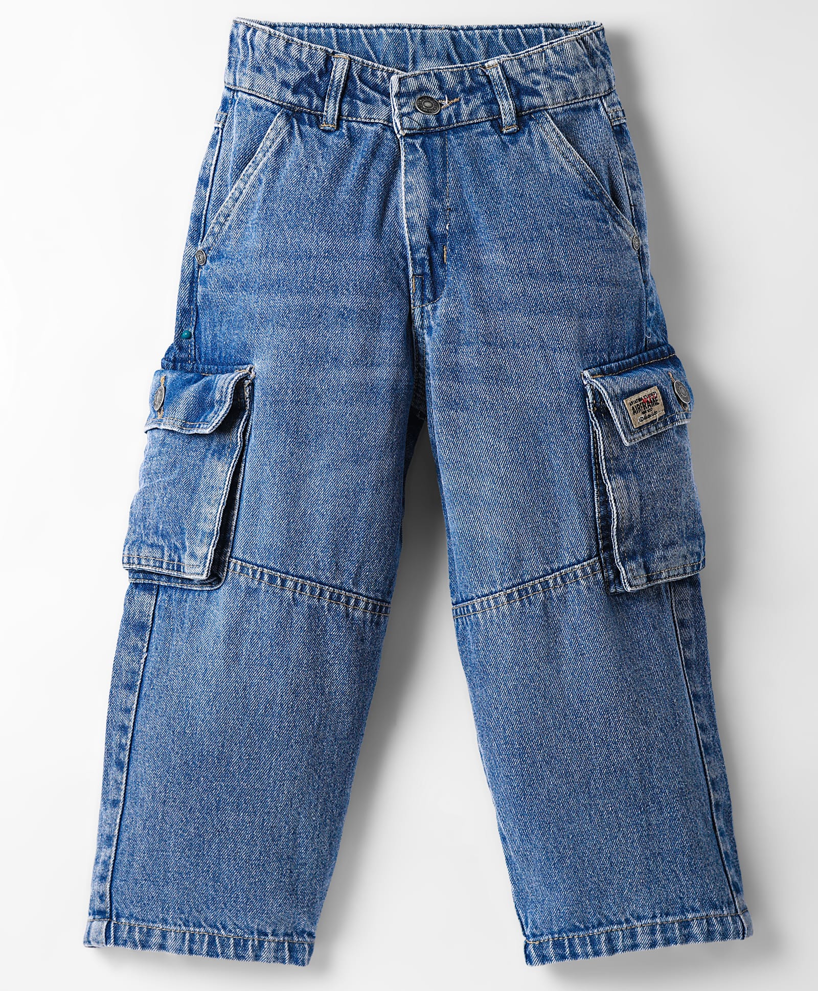 Olio Kids Denim Woven Full Length Solid Colour Jeans With Cargo Pockets - Navy Blue-image-22