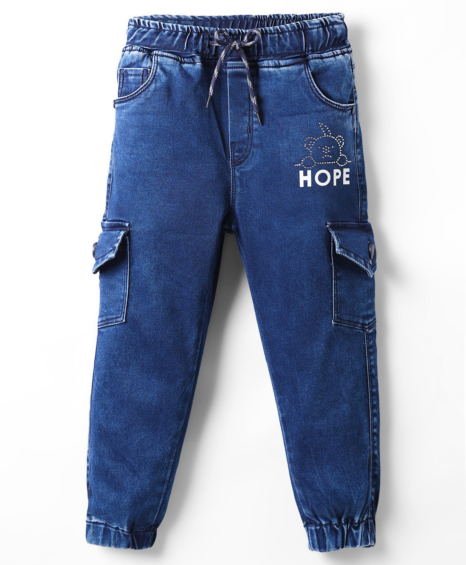 Olio Kids Denim Woven Full Length Solid Colour Jeans With Cargo Pockets - Navy Blue-picture-28
