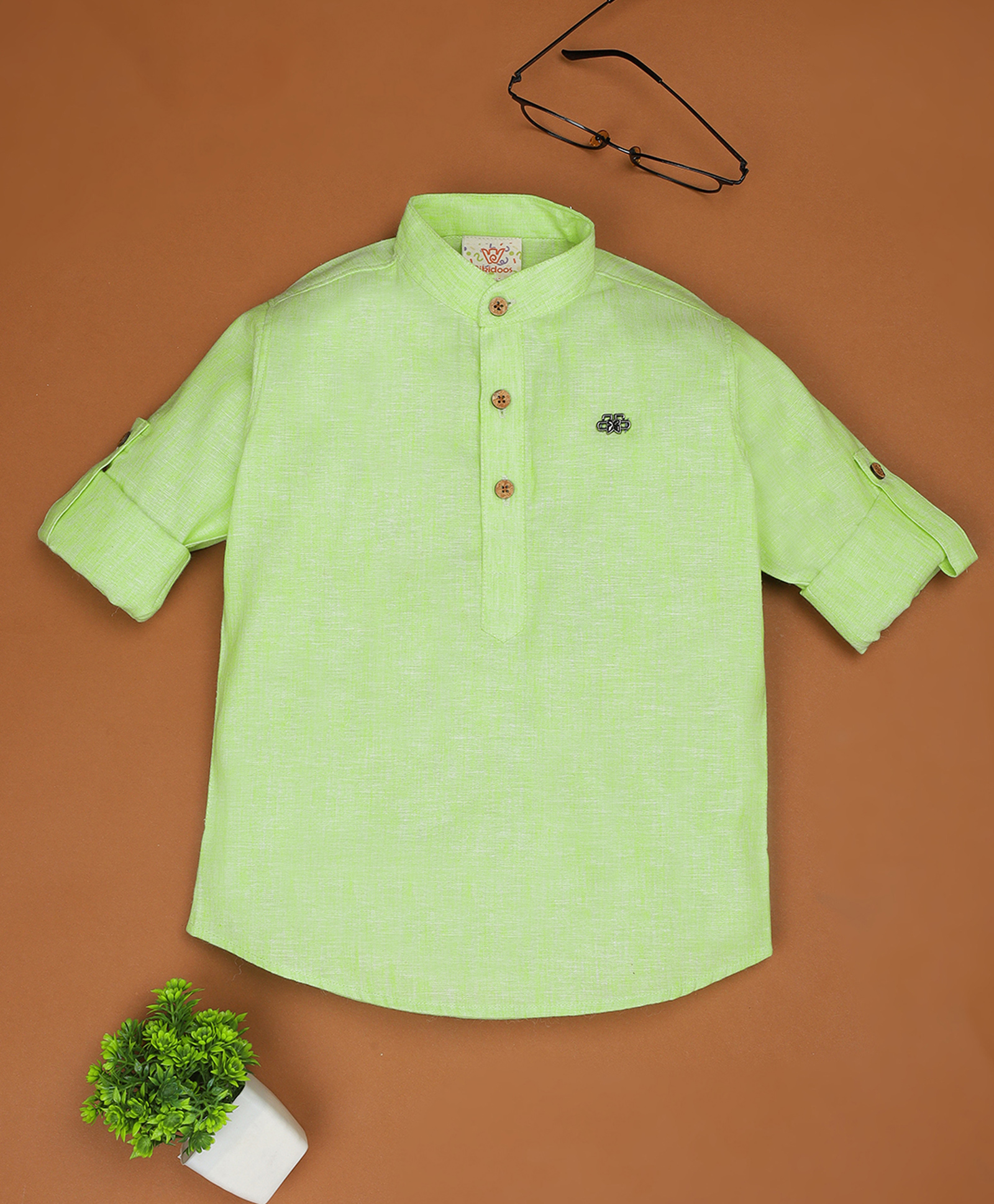Rikidoos Full Sleeves Solid Kurta Style Shirt - Pista Green-picture-33