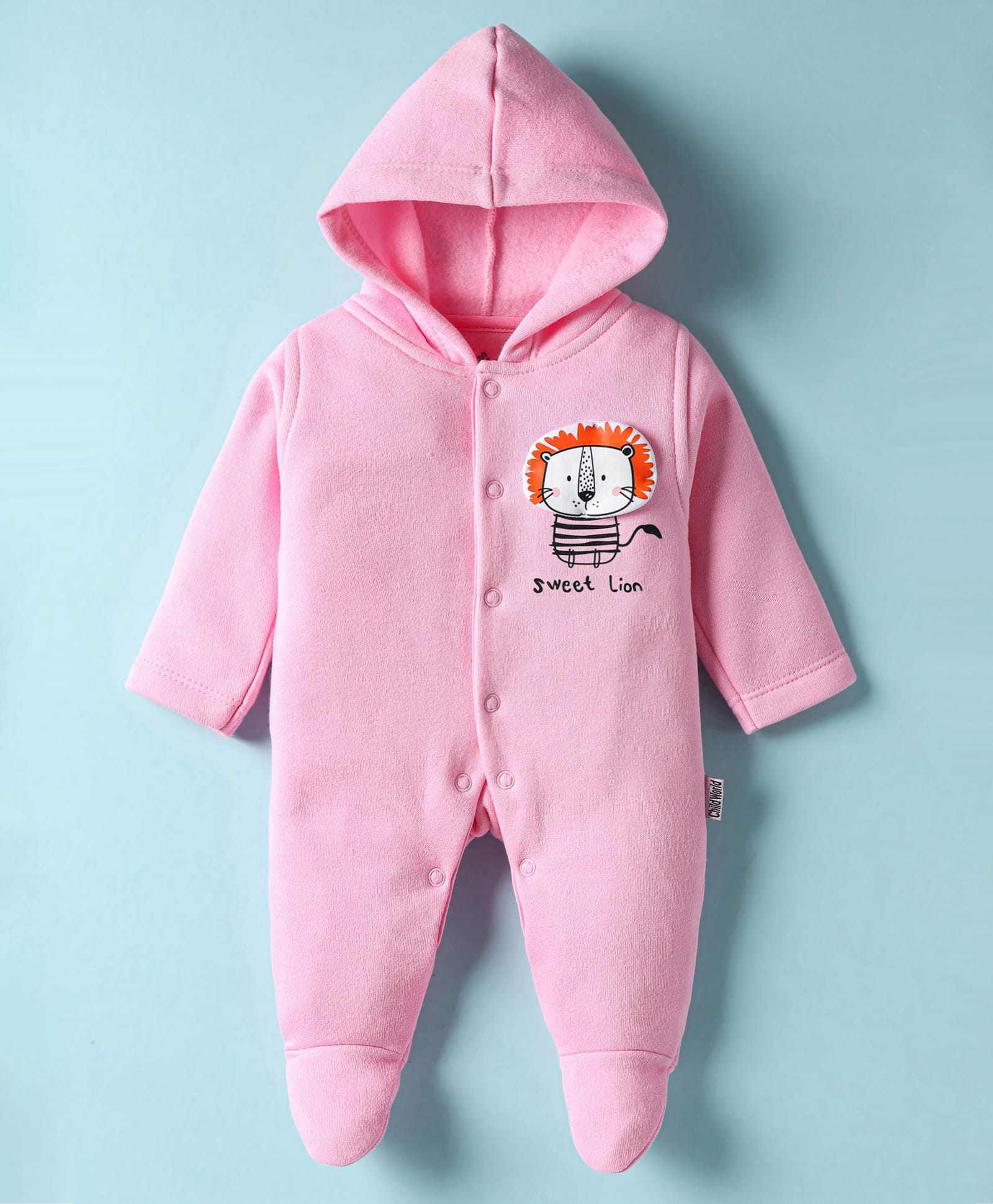 Child World Fleece Knit Full Sleeves Hooded Sleep Suit with Animal Applique - Pink-picture-26