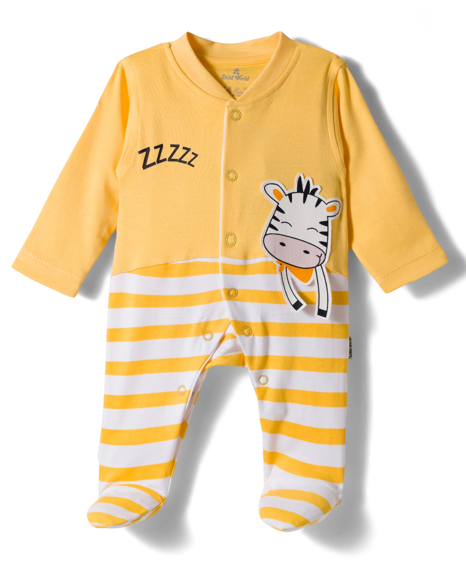 Child World Interlock Knit Full Sleeves Footed Sleep Suit with Giraffe Print - Yellow-picture-21