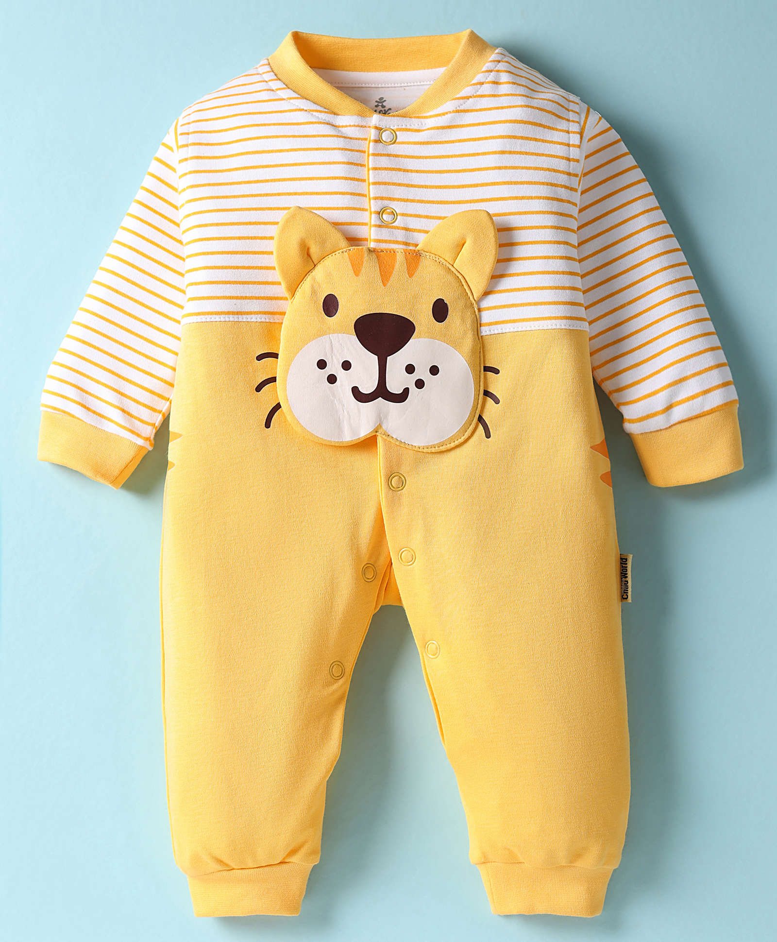 Child World Interlock Knit Full Length Romper With Tiger Applique - Golden-picture-47