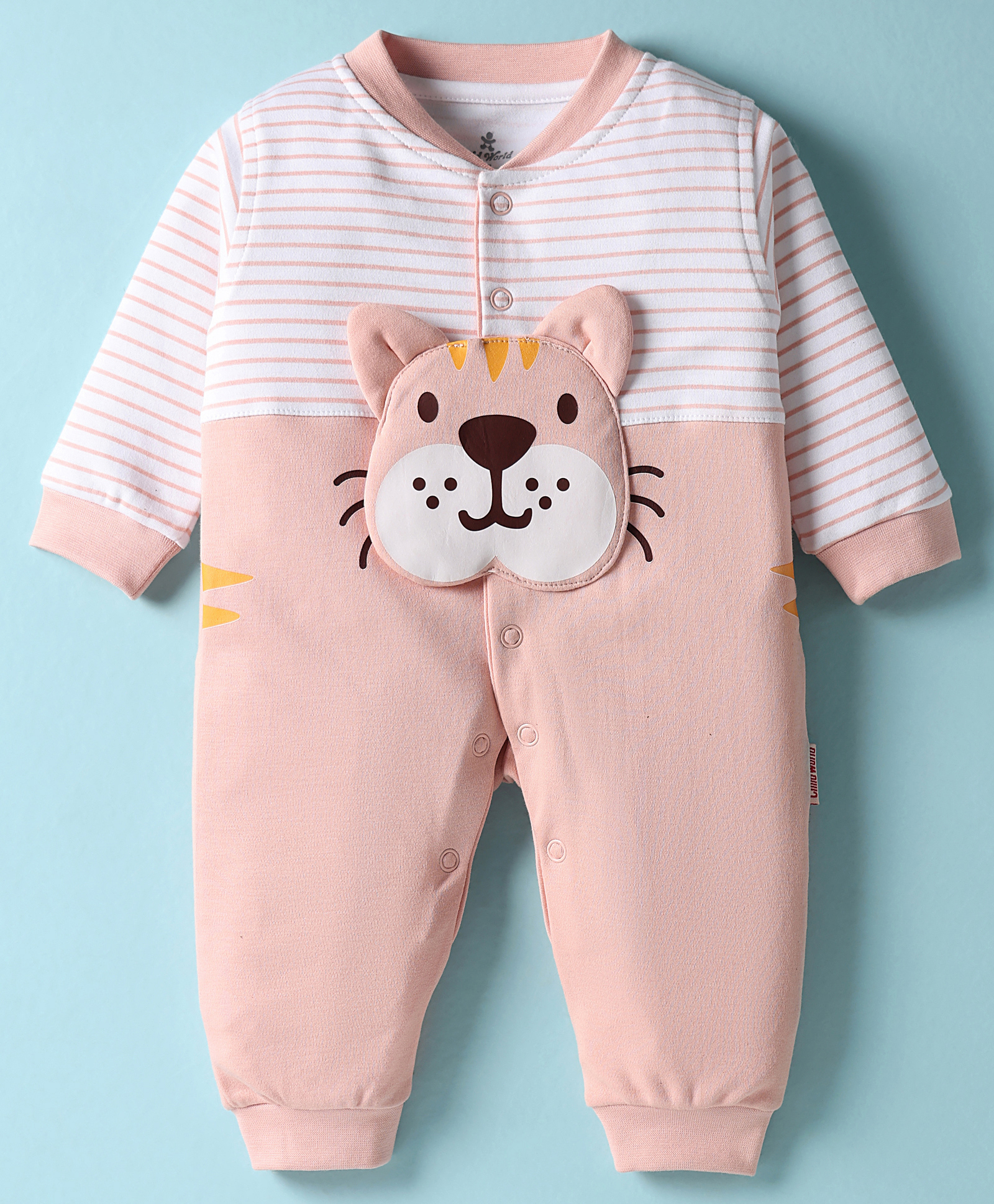 Child World Interlock Knit Full Length Romper With Tiger Applique - Pink-image-7