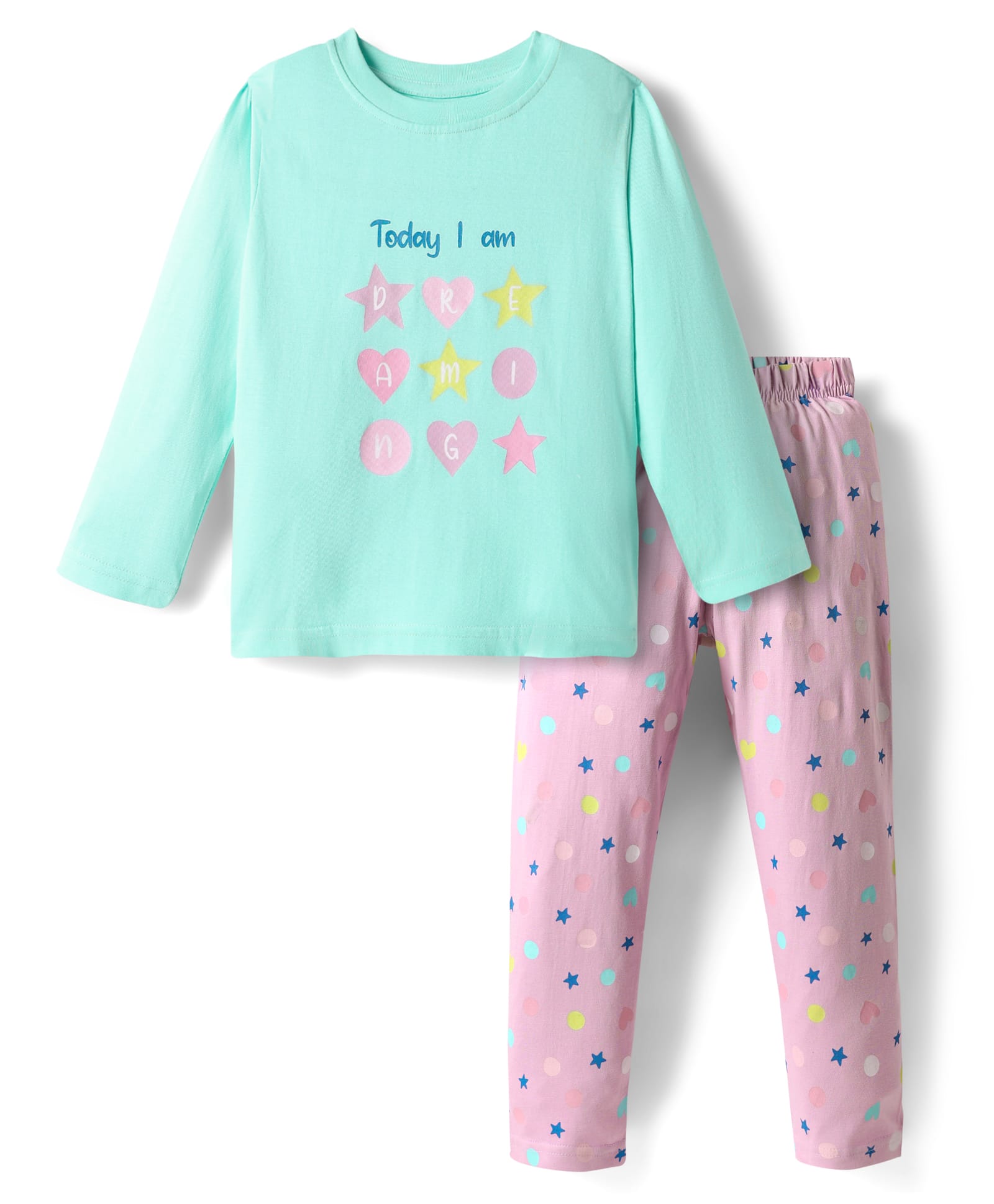 Babyhug Cotton Knit Full Sleeves Night Suit With Star Print - Light Blue & Lilac-image-26