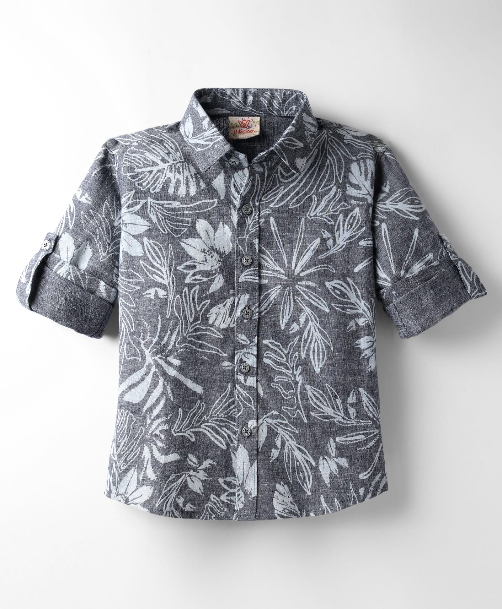Rikidoos Cotton Woven Full Sleeves Leaves Printed Shirt - Grey-picture-12