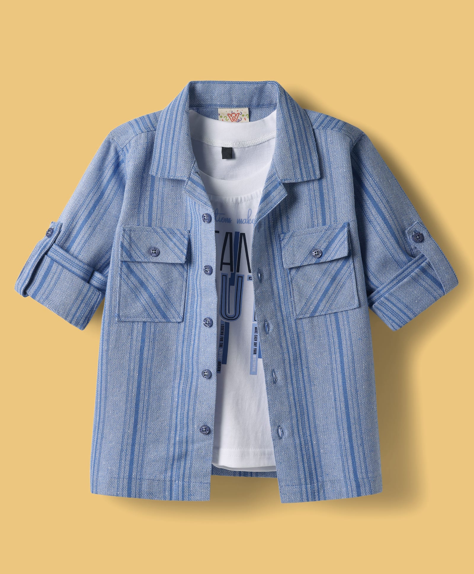Rikidoos Full Sleeves Striped Shirt & Stand Out Text Printed Tee - Blue & White-picture-20
