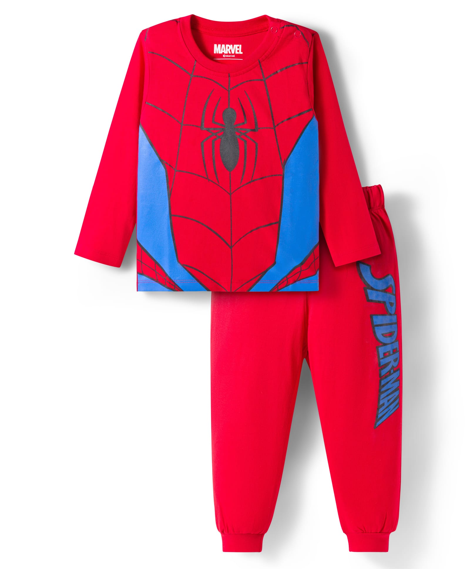 Babyhug Marvel Single Jersey Knit Full Sleeves Night Suit with Spider-Man Graphic - Red-image-47