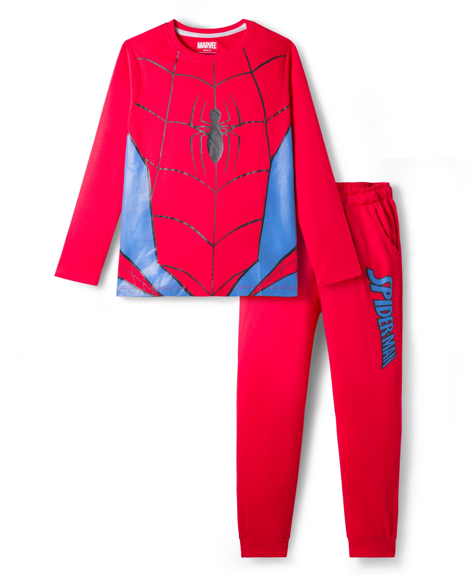 Pine Kids Marvel Single Jersey Knit Full Sleeves Night Suit With Spider Man Print - Red