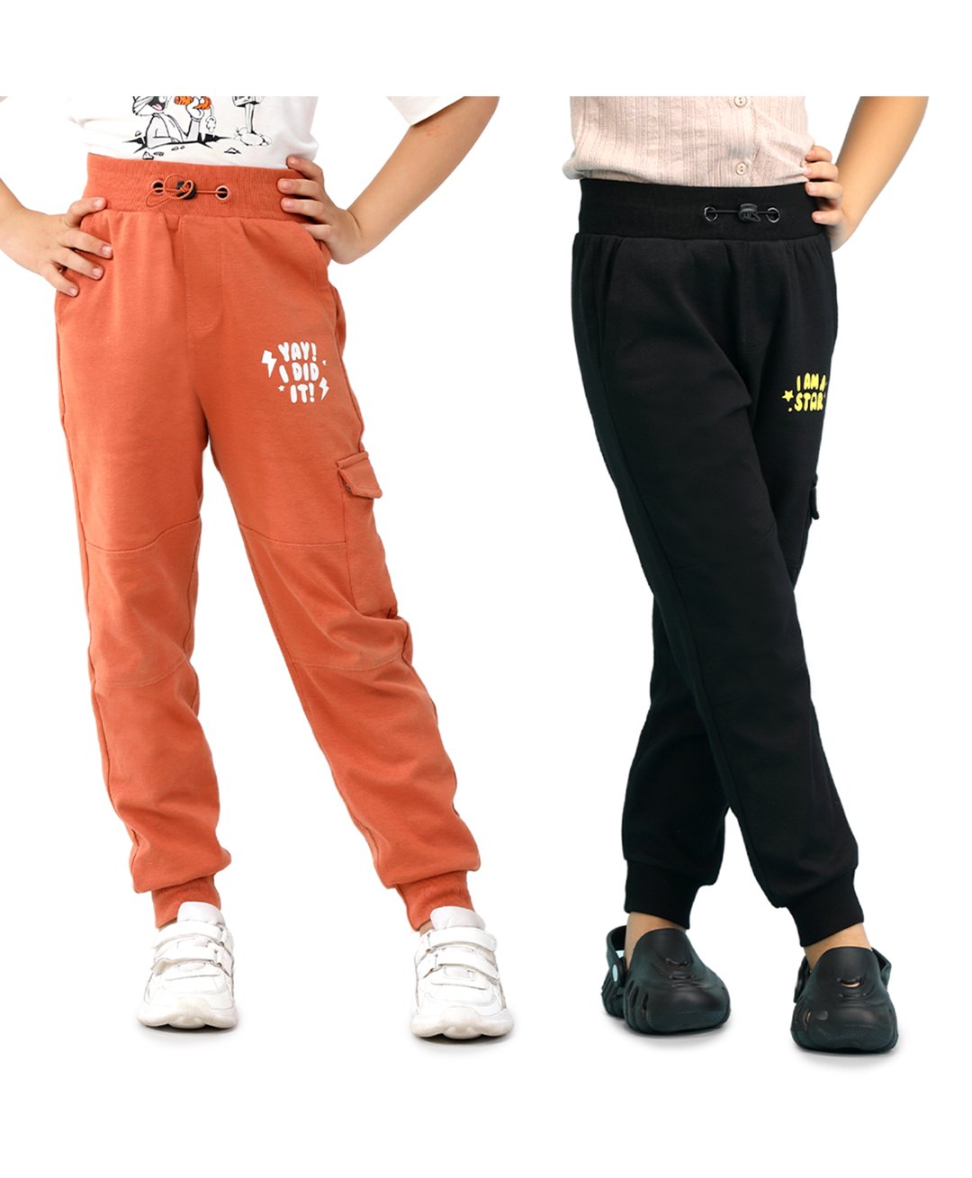 SuperBottoms Cotton Blend Knit Pack Of 2 I Am A Star & Yay I Did It Text Printed Joggers - Brown & Black-picture-26