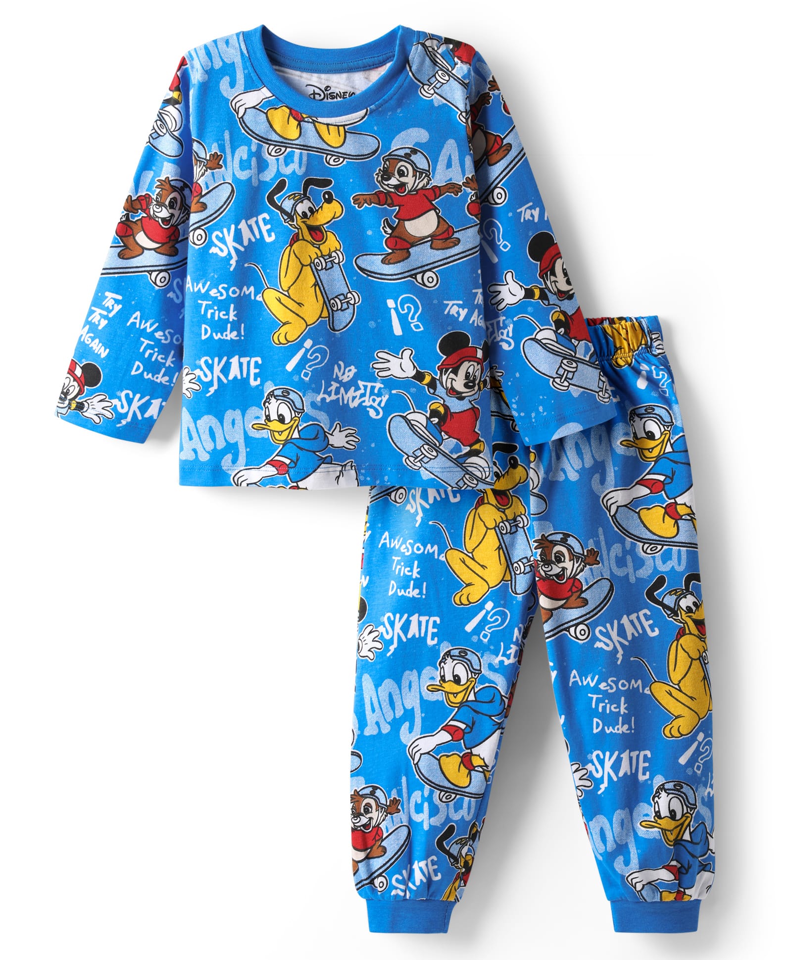 Babyhug Disney Single Jersey Knit Full Sleeves Co-Ord Night Suit With Mickey & Friends Print - Blue-picture-23