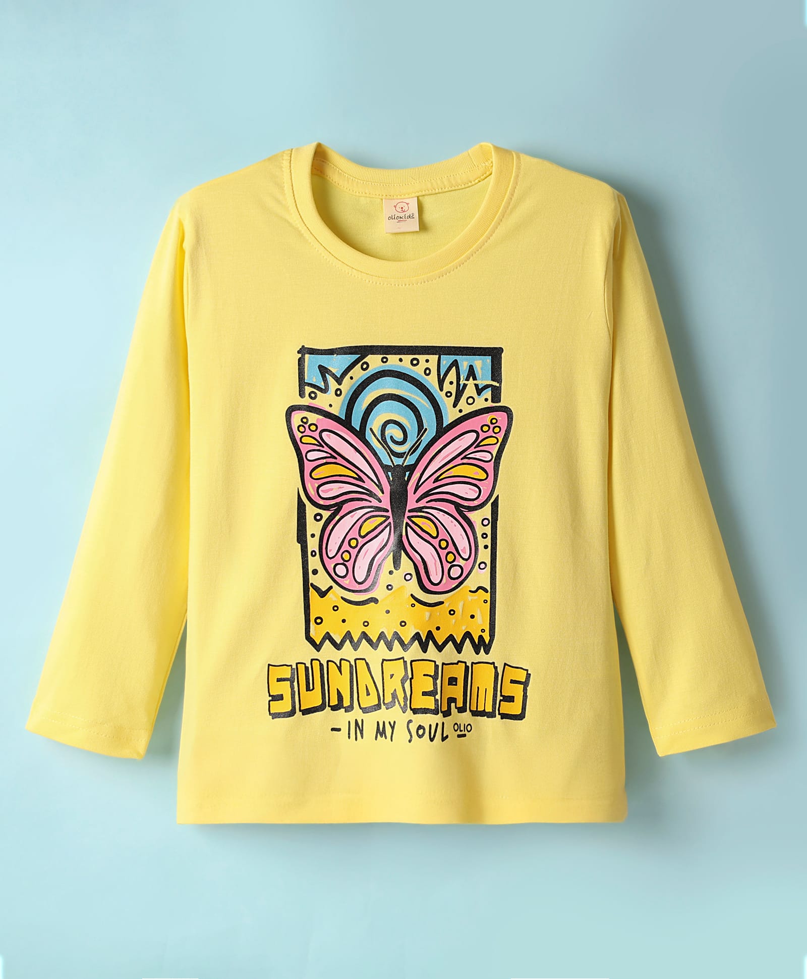 Olio Kids Sinker Knit Full Sleeves T-Shirt with SundreamText Print - Light Green-picture-41