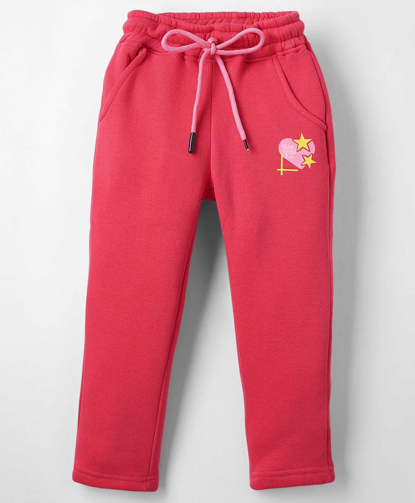 Olio Kids Fleece Full Length Woolen Pant With Heart Print - Red-picture-21