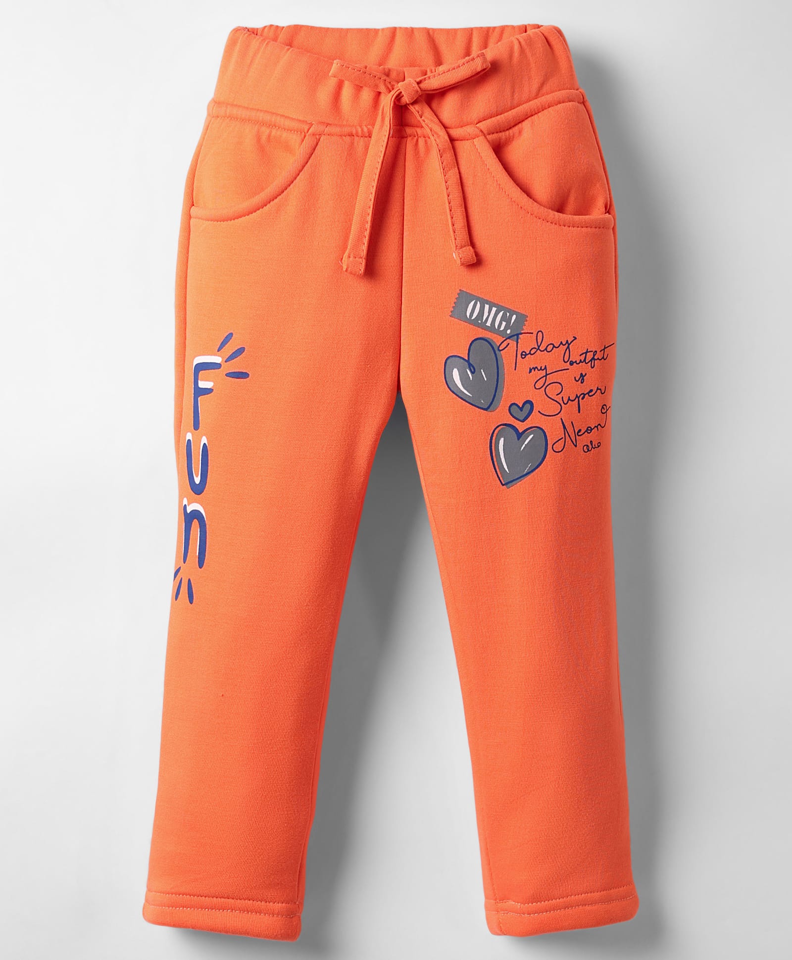 Olio Kids Full Length Woollen & Fleece Pant with Text Print - Orange-picture-22