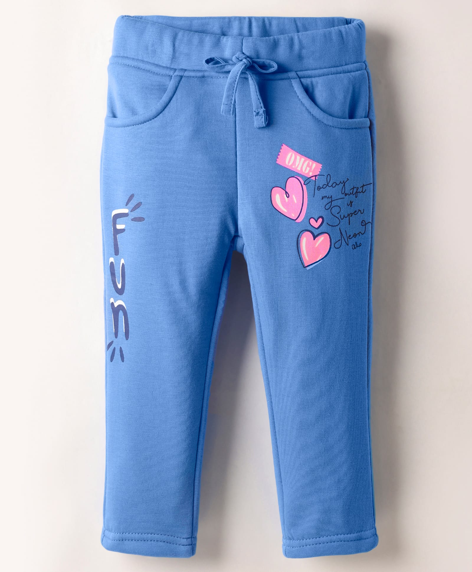 Olio Kids Full Length Woollen & Fleece Pant with Text Print - Blue-image-15