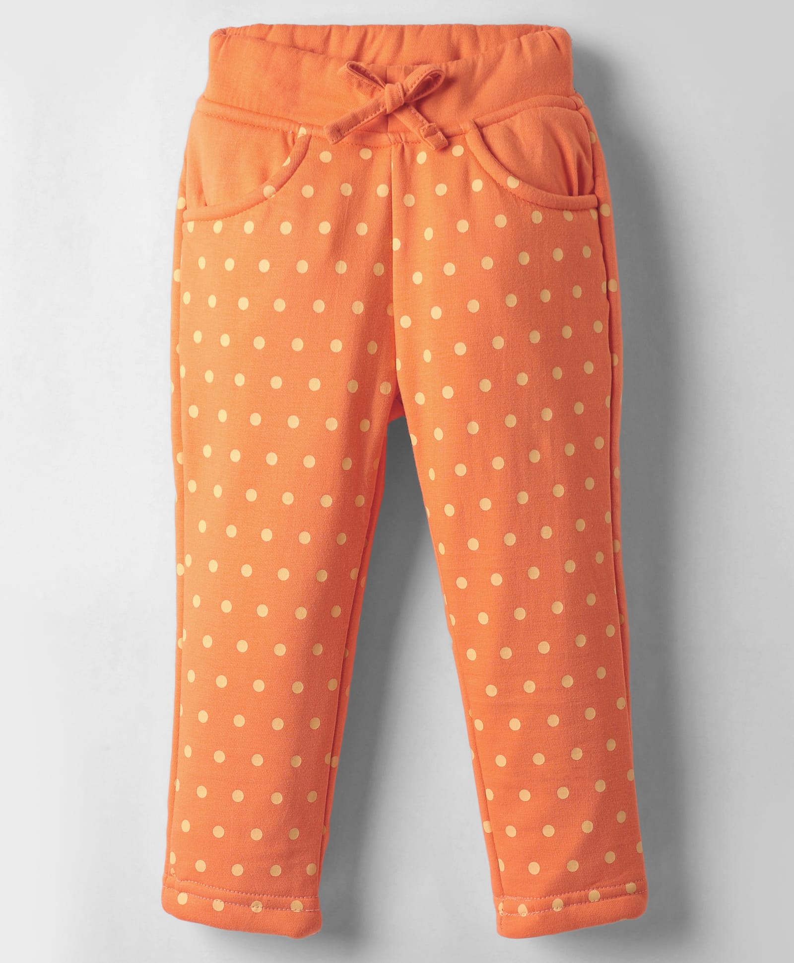 Olio Kids Full Length Woollen & Fleece Pant with Polka Dot Print - Orange-picture-45