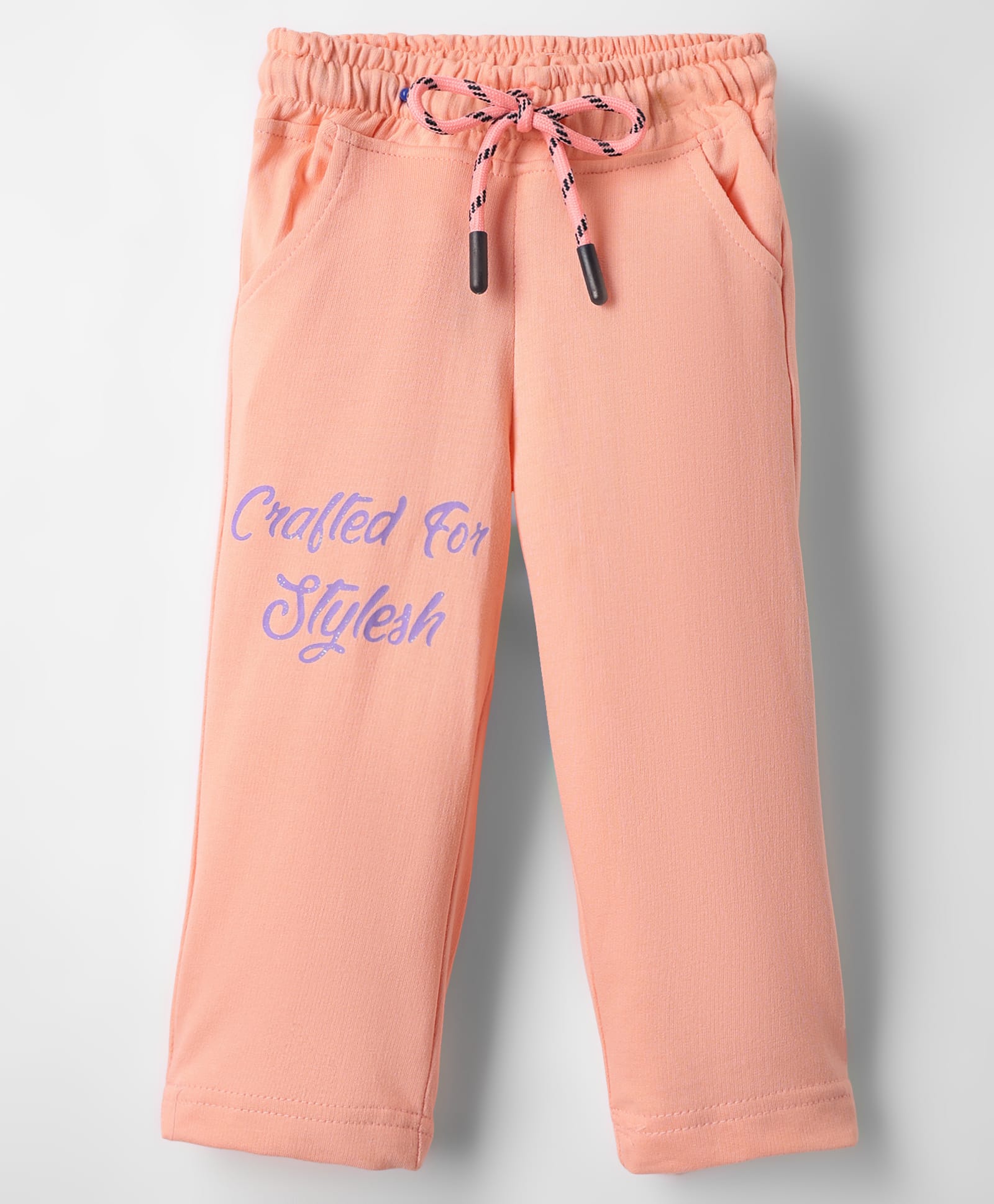 Olio Kids Sinker Knit Full Length Lounge Pant With Text Print - Peach-picture-10