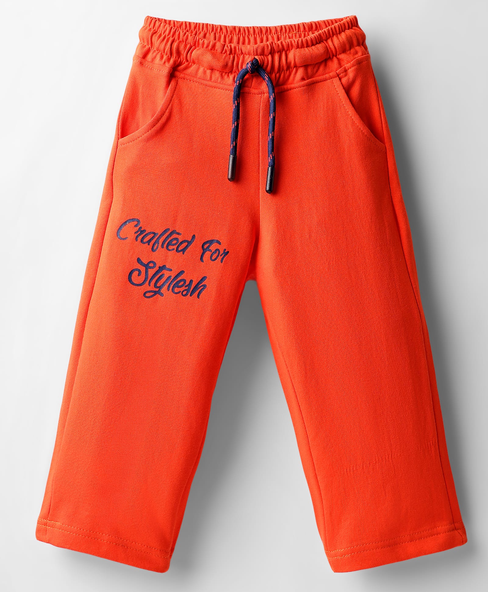 Olio Kids Sinker Knit Full Length Track Pant With Text Print - Dark Orange-image-46