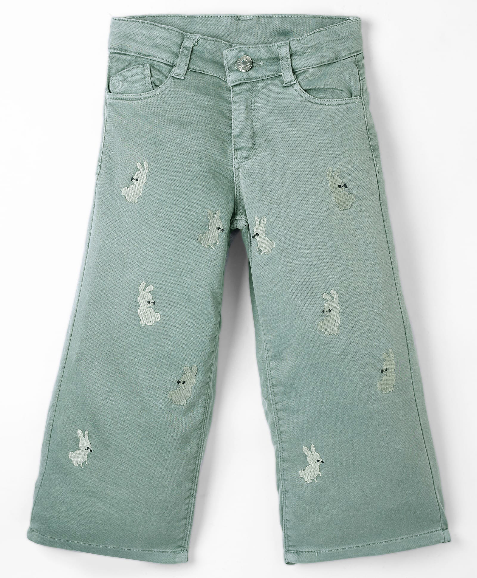 Olio Kids Cotton Woven Full Length Trouser with Bunny Embroidery - Olive Green-picture-15