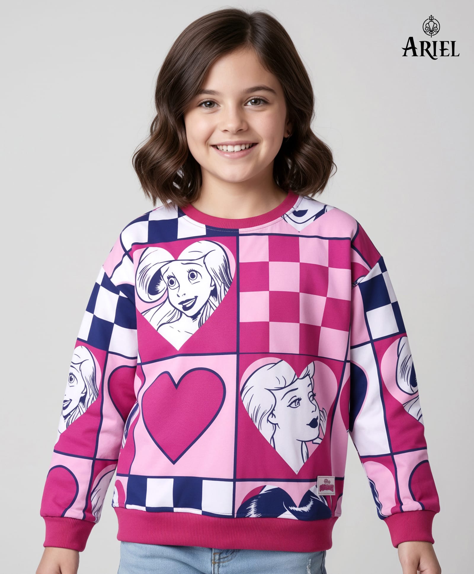 Pine Kids Disney Terry Knit Full Sleeves Sweatshirt With Disney Princess Print - Dark Pink-picture-12