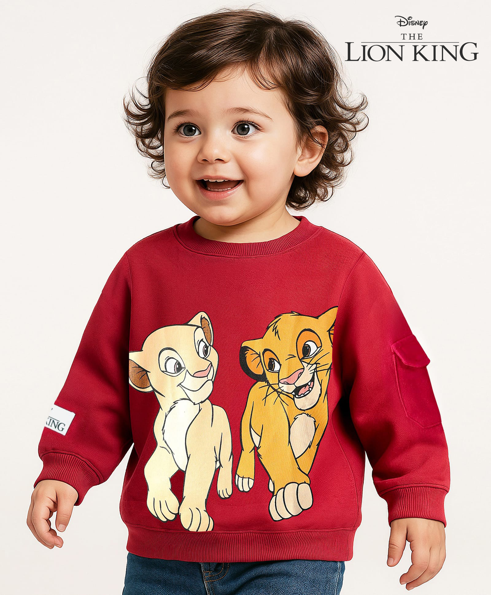 Babyhug Disney Terry Knit Full Sleeves Pullover Sweatshirt with Lion King Graphics - Maroon-image-45