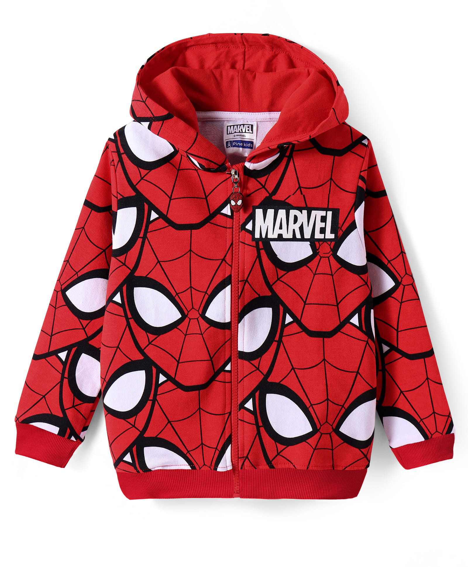 Pine Kids Marvel Terry Knit Full Sleeves Front Open Hooded Sweatjacket With Spiderman Jacket - Multi Colour-picture-15