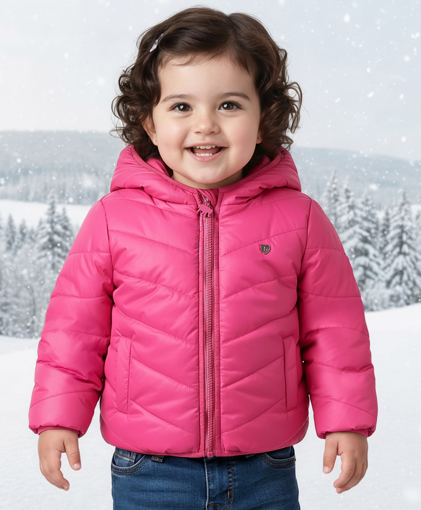Babyoye Woven Full Sleeves Solid Coloured Padded Hoodie - Fuchsia-image-2