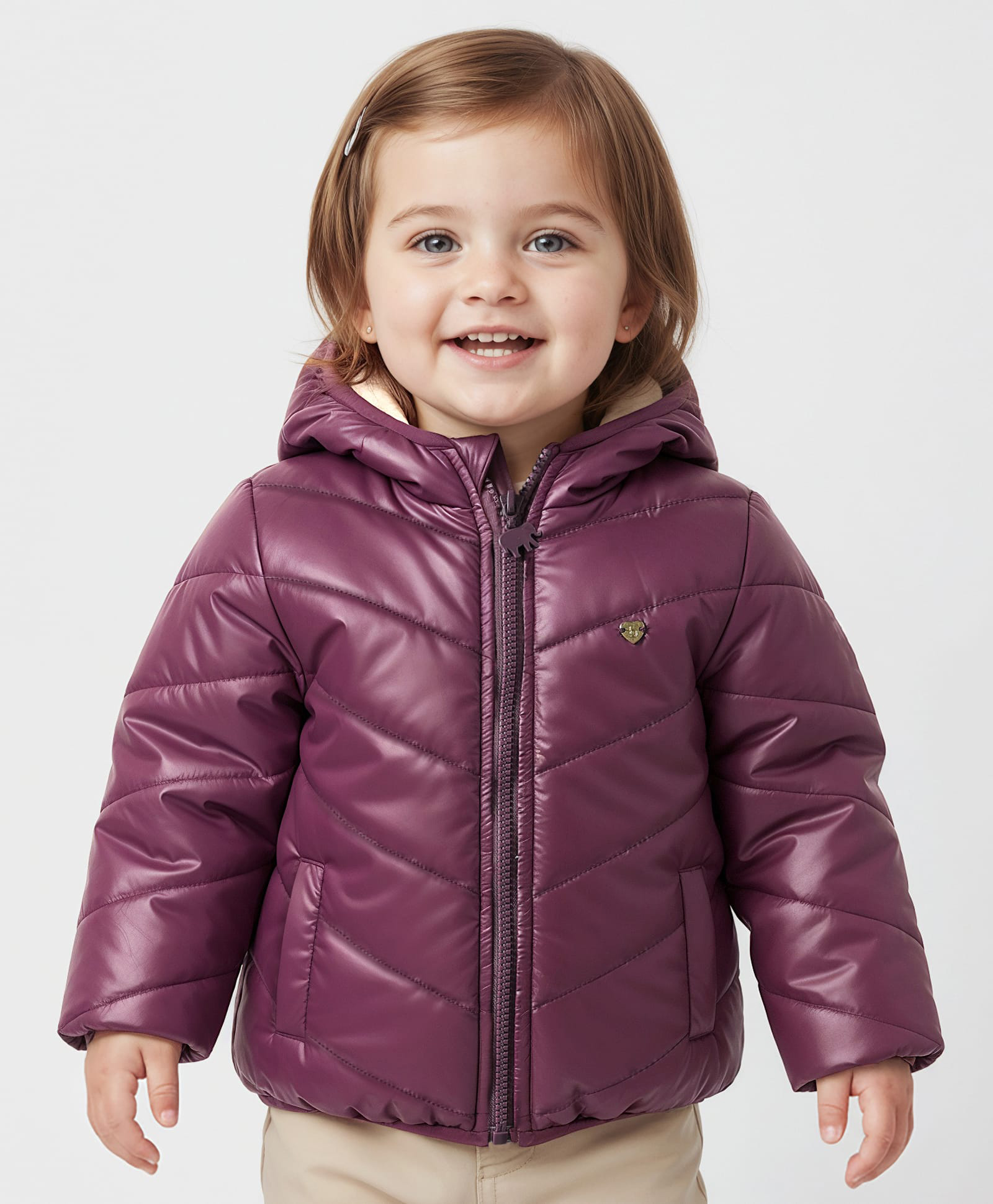 Babyoye Woven Full Sleeves Solid Coloured Padded Hoodie - Burgundy-image-7